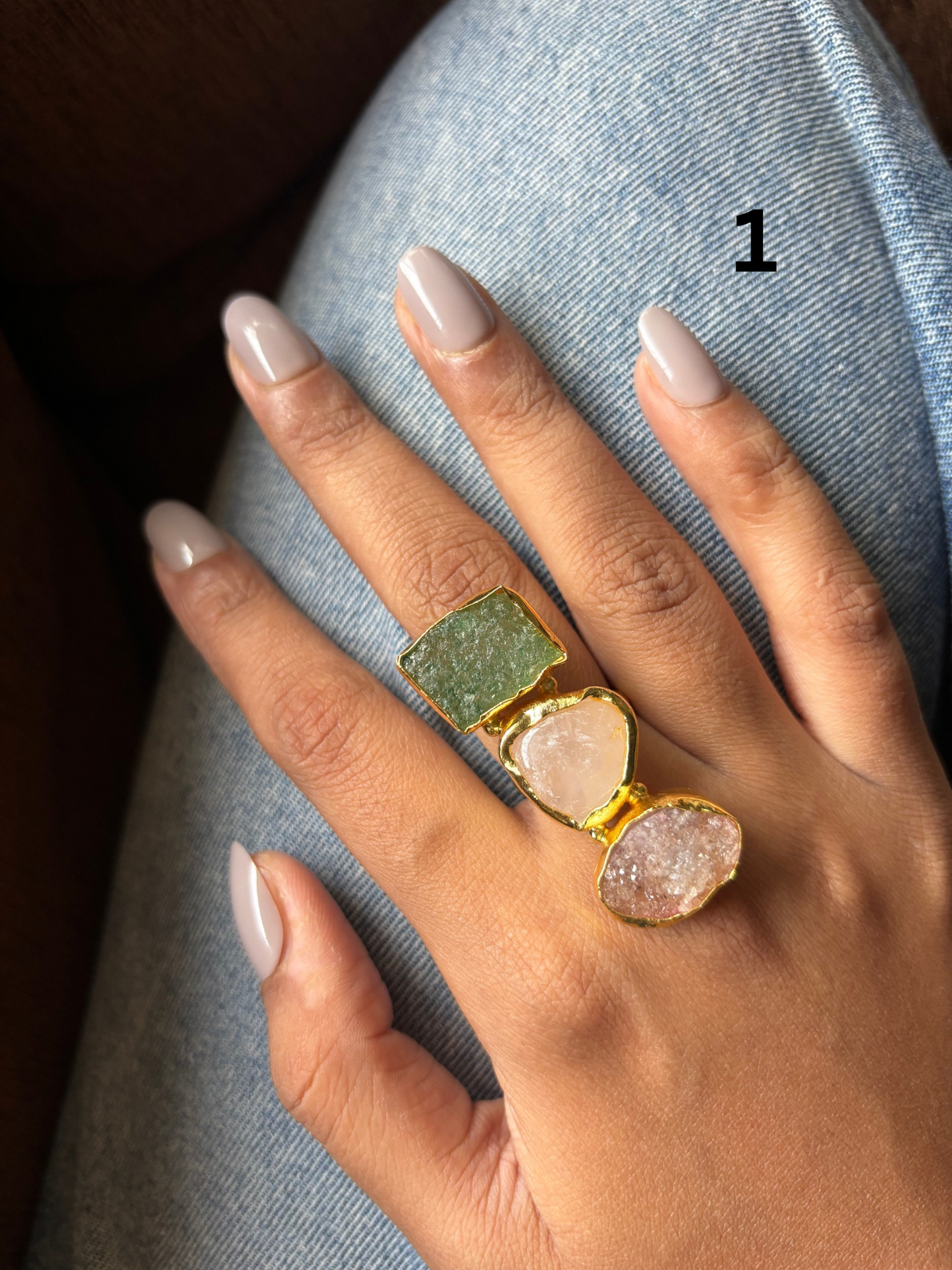 Trinity Natural Stone Adjustable Ring- Brass