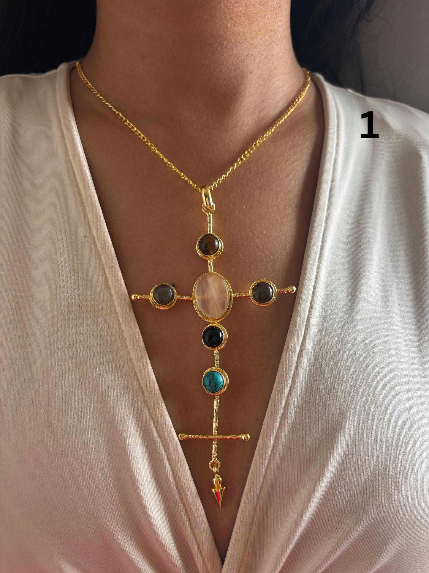 Catherine Natural stone Necklace-Brass