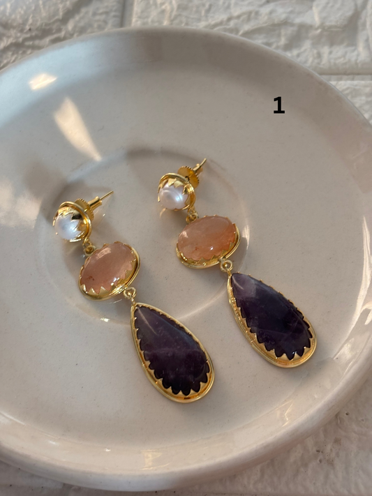 Renne Natural-Stone Danglers Brass