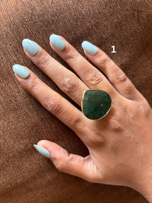 Natural Stone Adjustable Ring - Brass