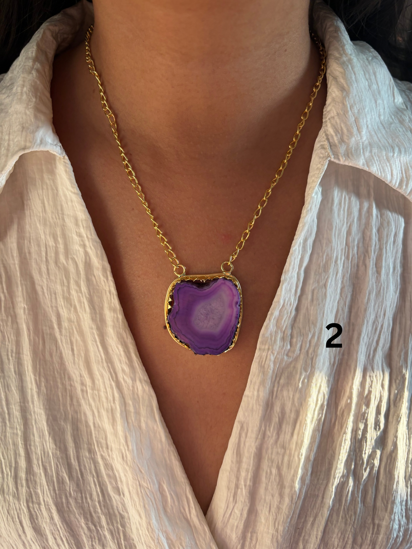 Agate Pendant Necklace- Brass