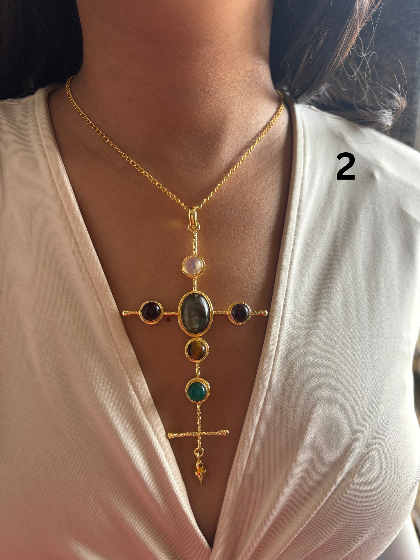 Catherine Natural stone Necklace-Brass
