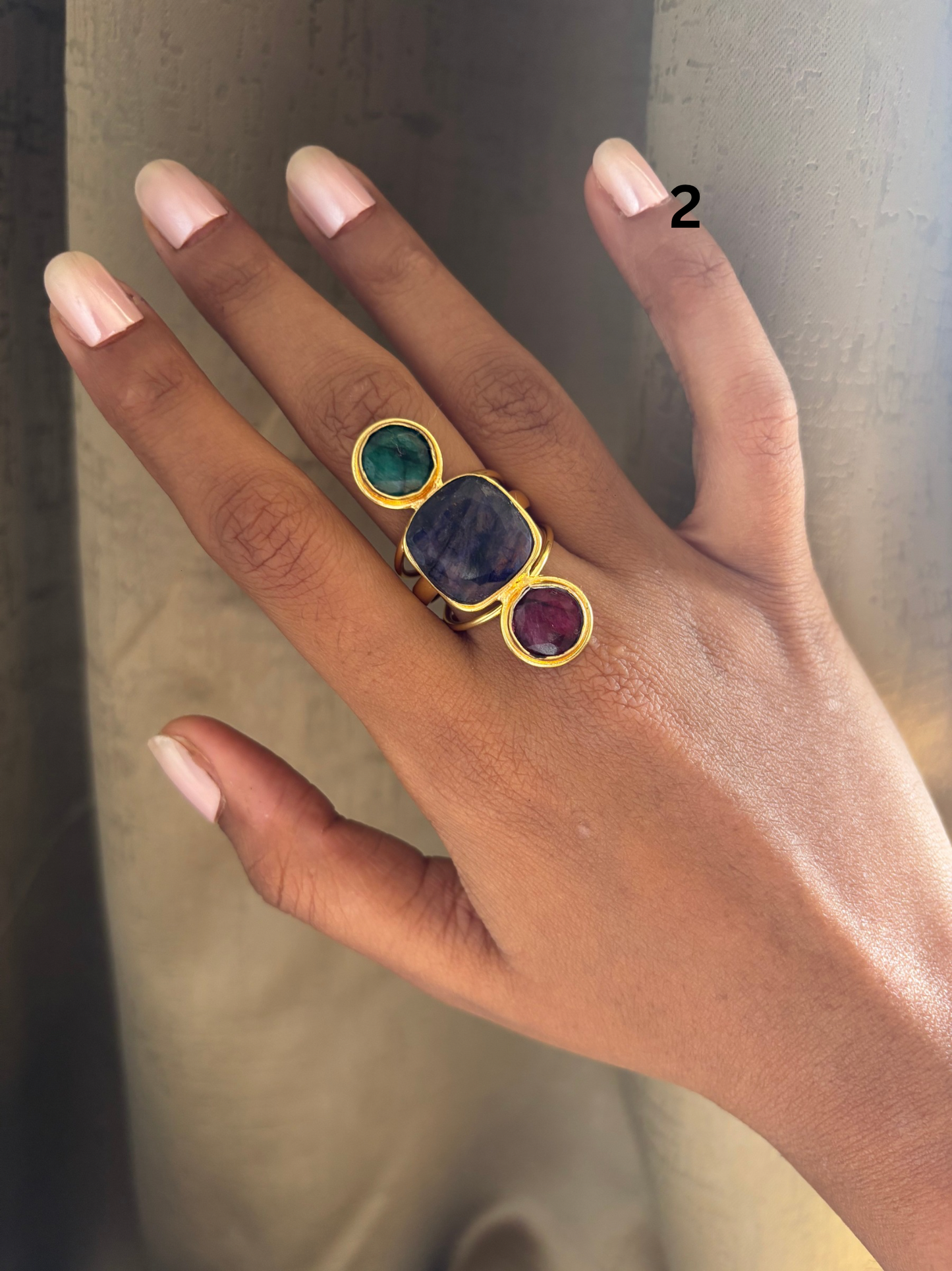 Charles Trio Natural Stone Adjustable Ring- Brass