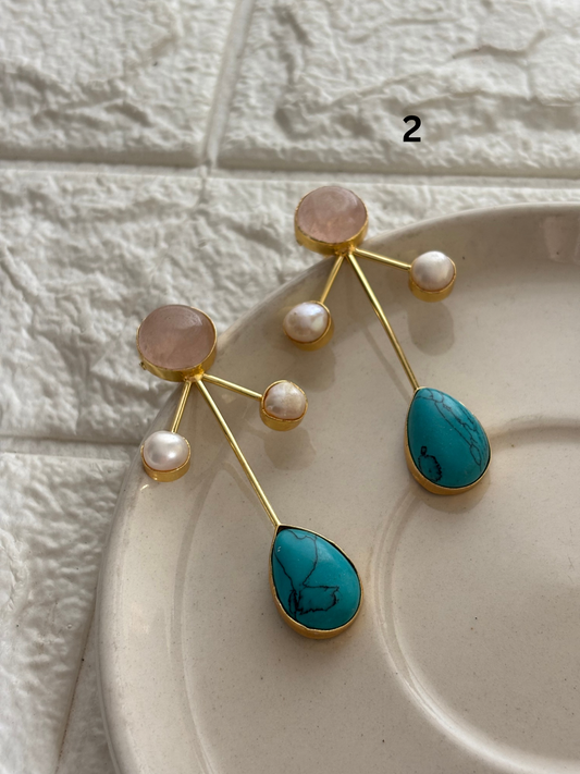 Hailey Natural stone Earring- Brass