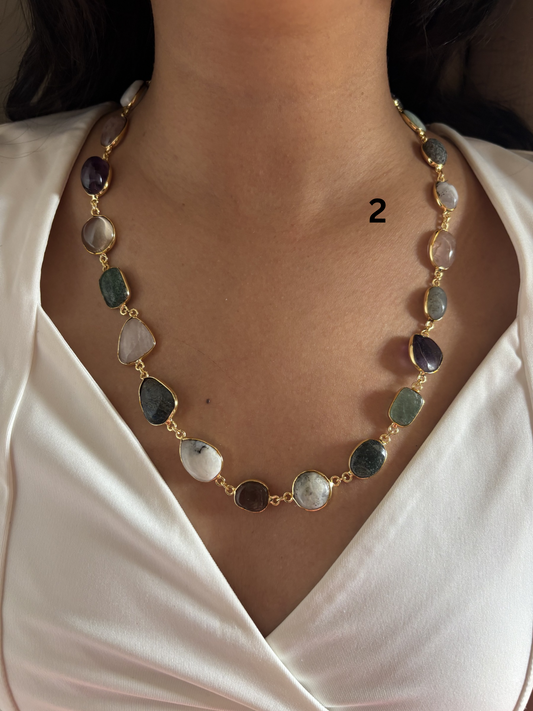 Charlotte Multi-color Natural Stone Chain-Brass