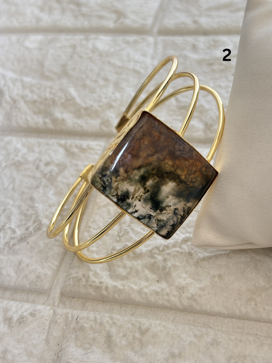 Hazel Natural Stone Adjustable Cuff -Brass