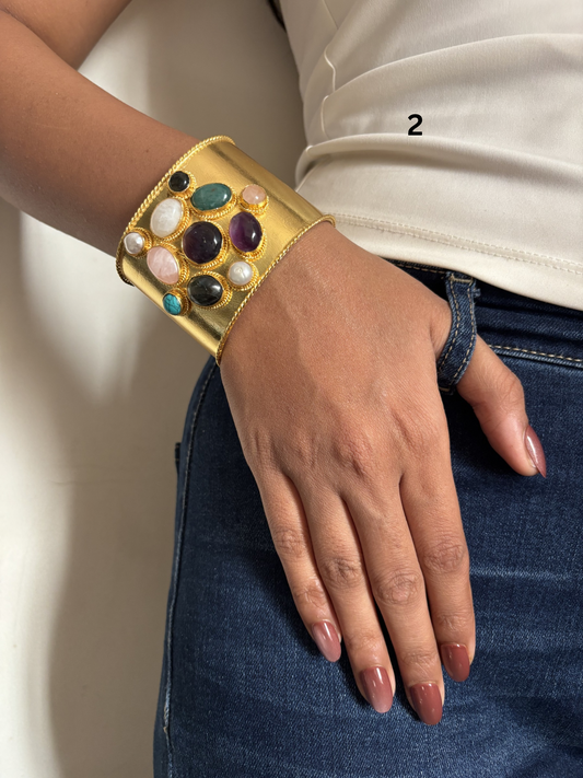 Ethereal Natural Color Stone Cuff Brass