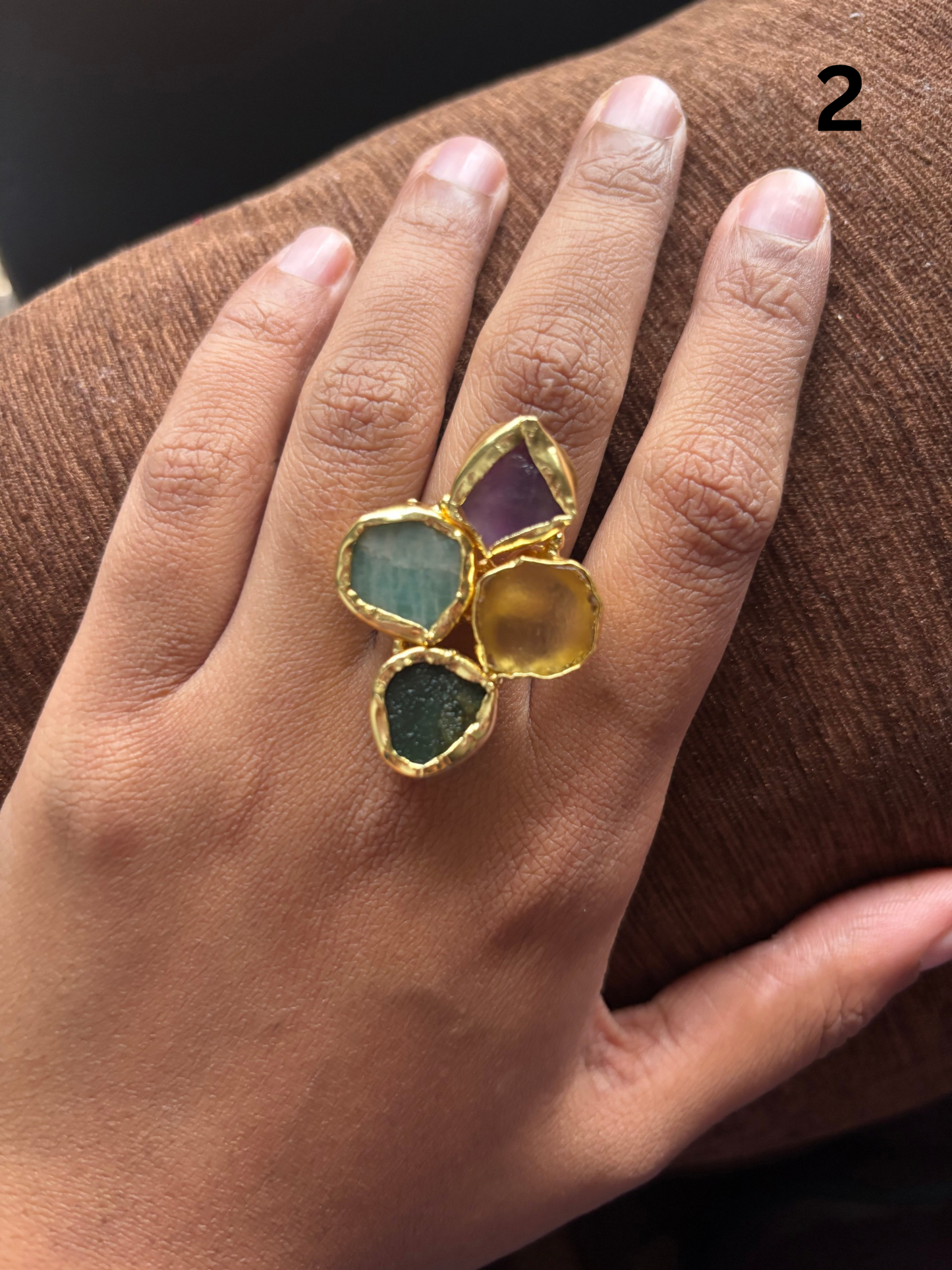 Four Color Natural stone Adjustable Ring Brass