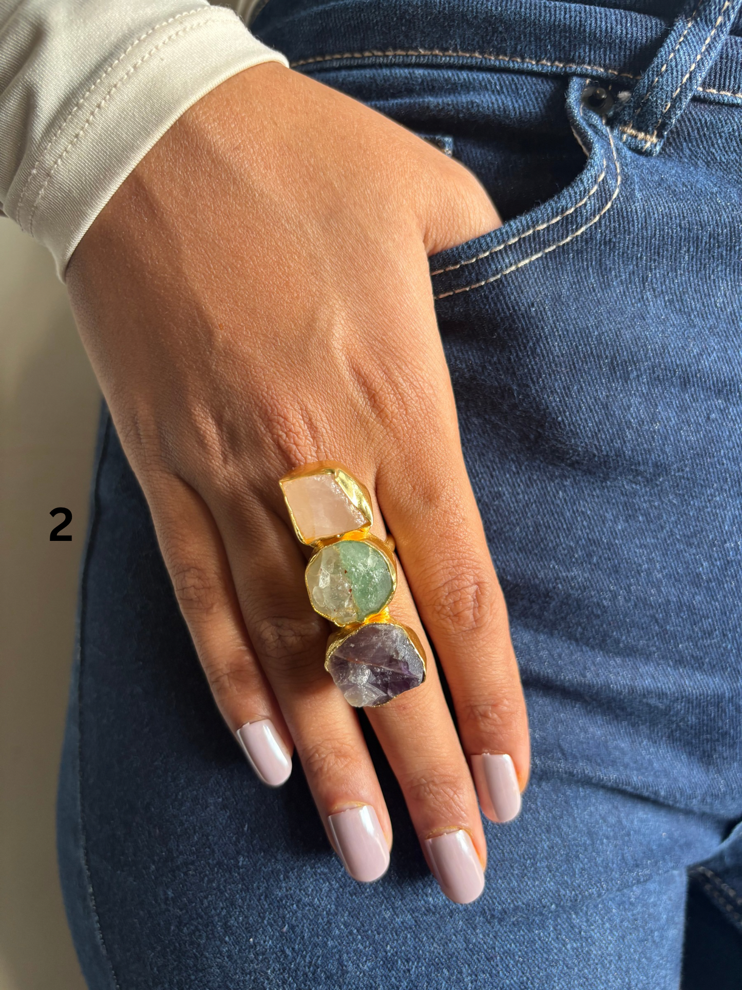 Trinity Natural Stone Adjustable Ring- Brass