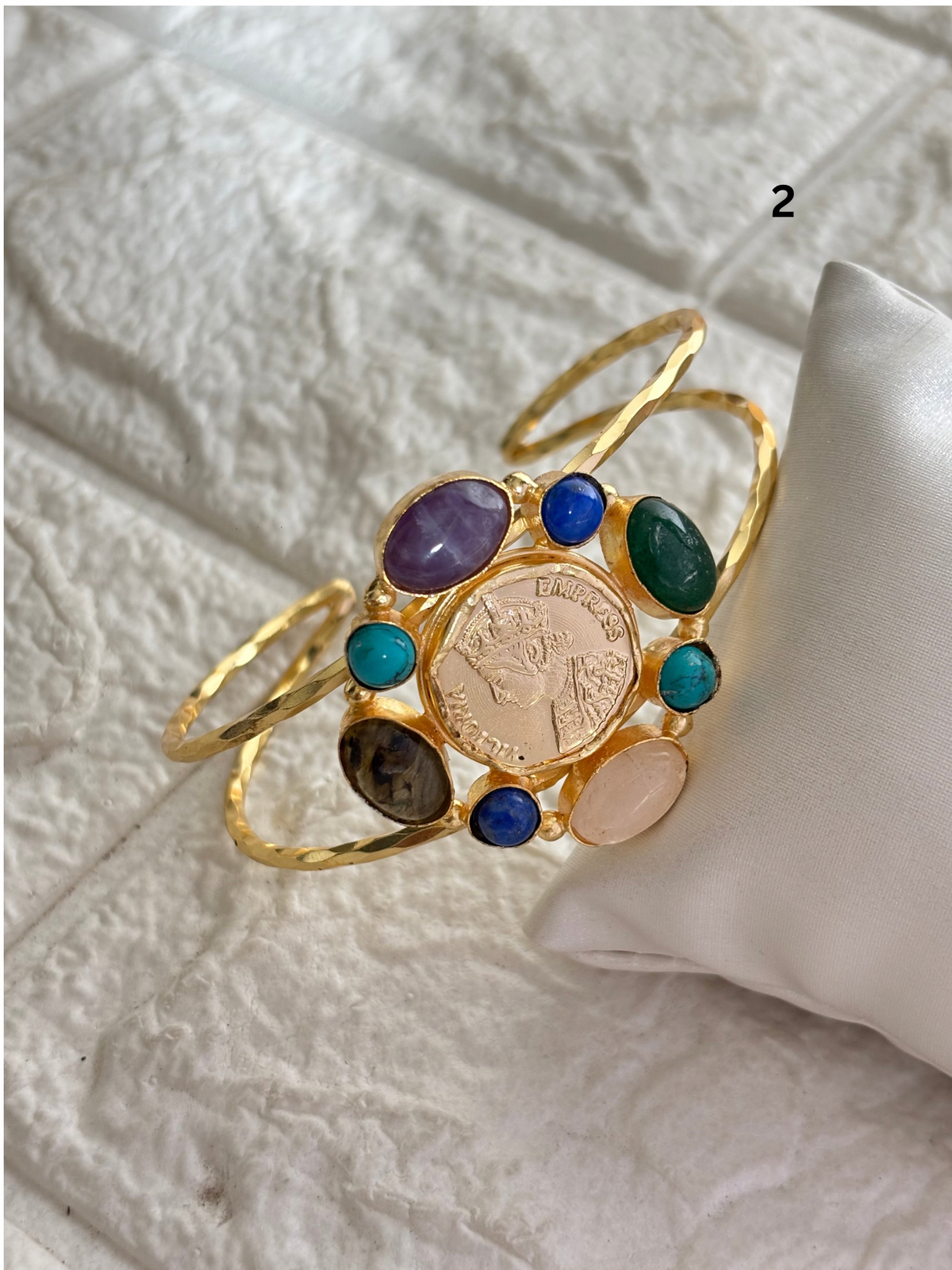 Victorian Natural Stone Cuff Brass