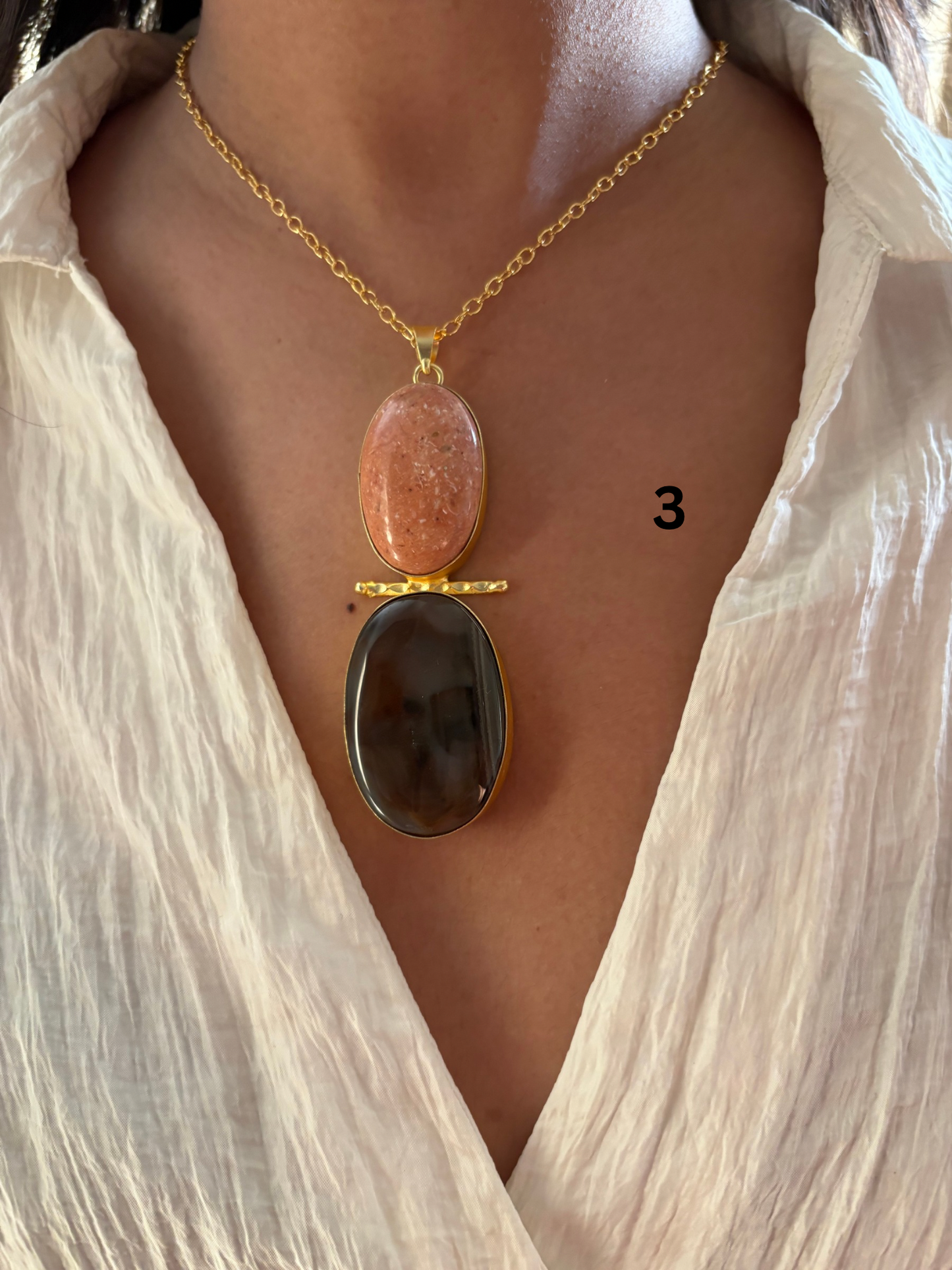Thea Natural Stone Necklace - Brass