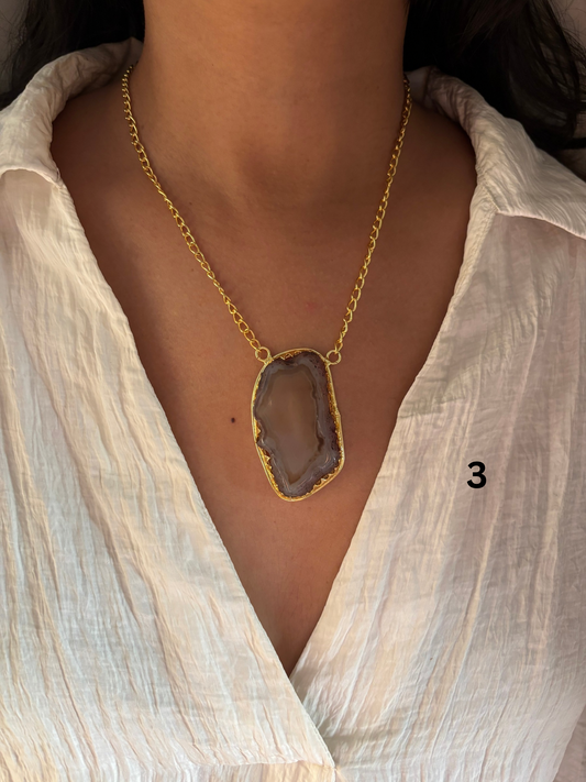 Agate Pendant Necklace- Brass