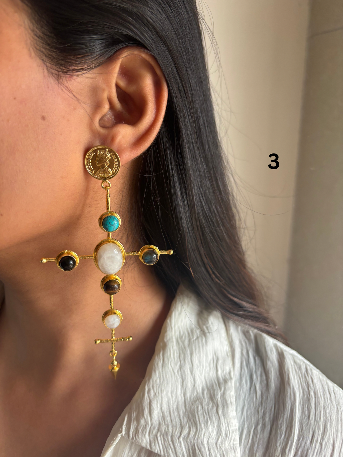 Catherine Natural Stone Earrings- Brass