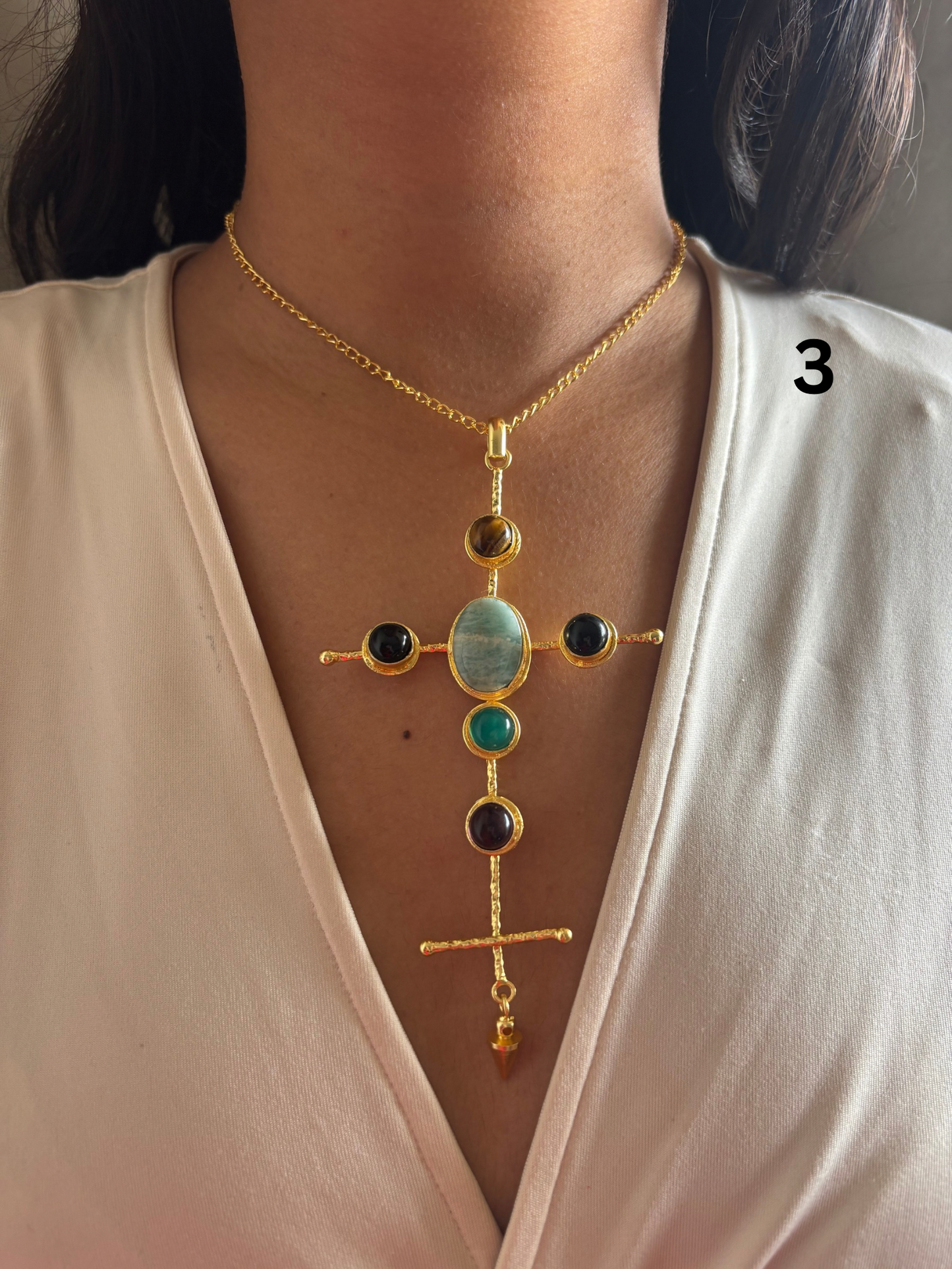 Catherine Natural stone Necklace-Brass
