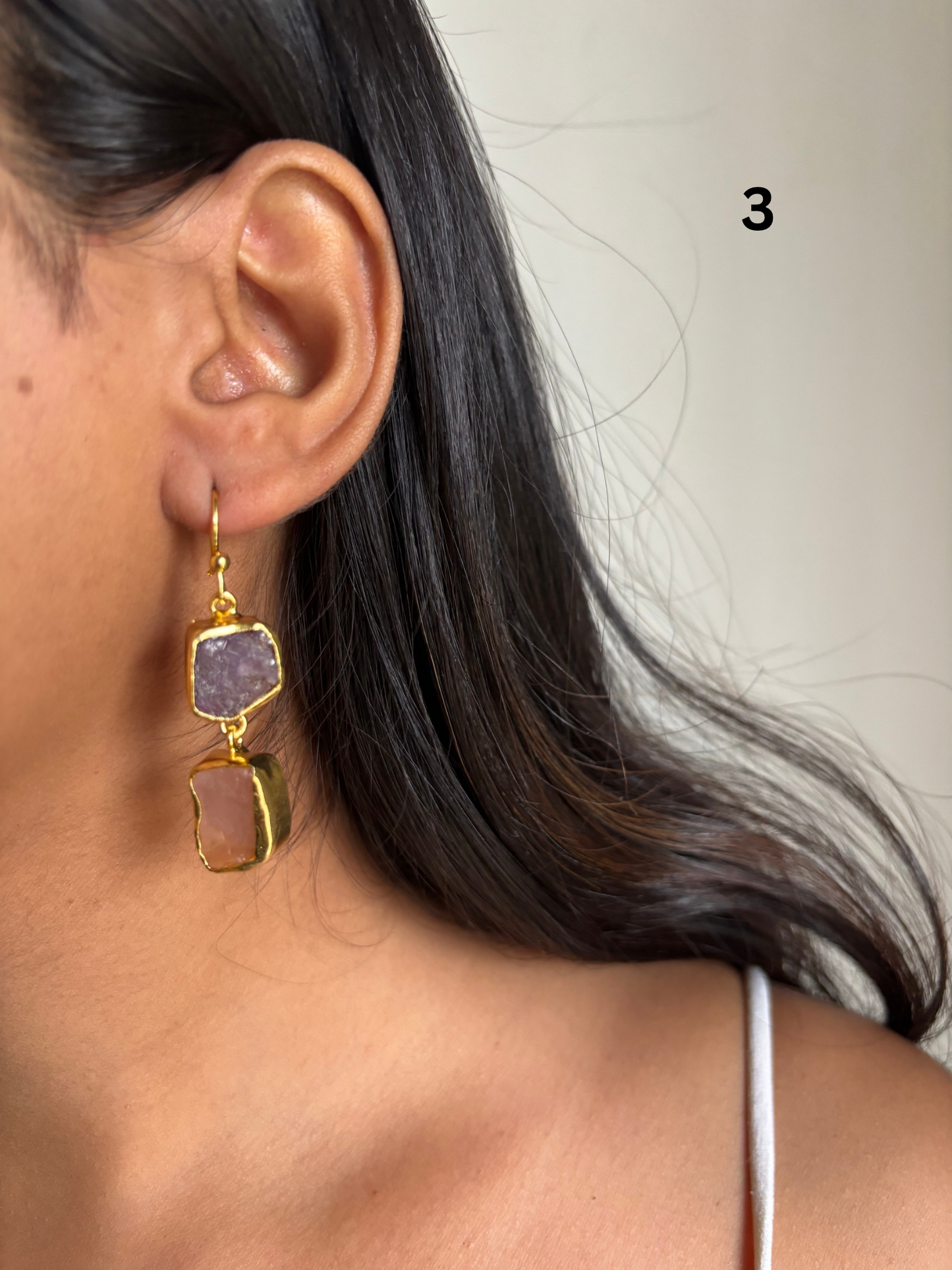 Duo Natural Stone Danglers- Brass