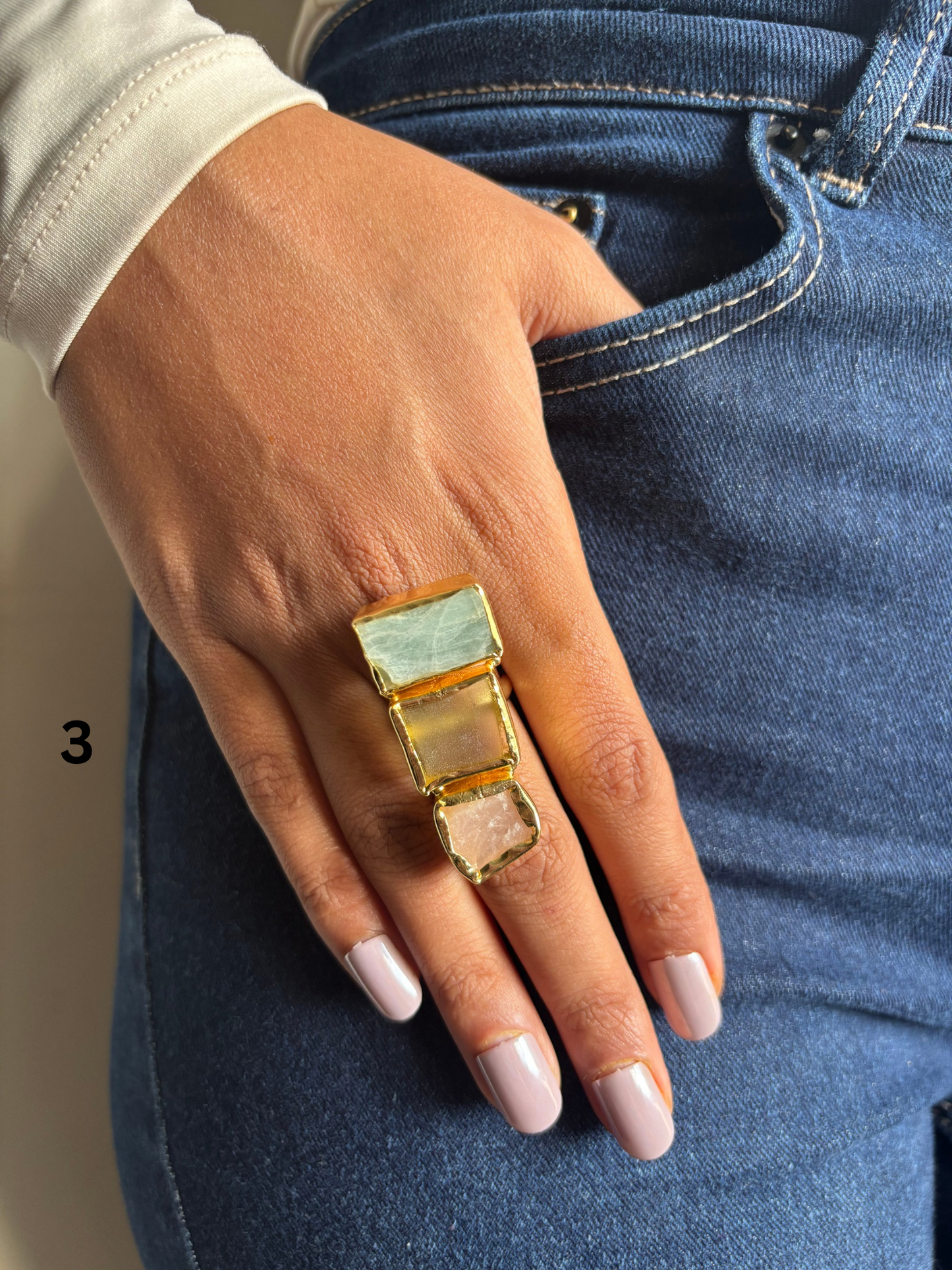 Trinity Natural Stone Adjustable Ring- Brass