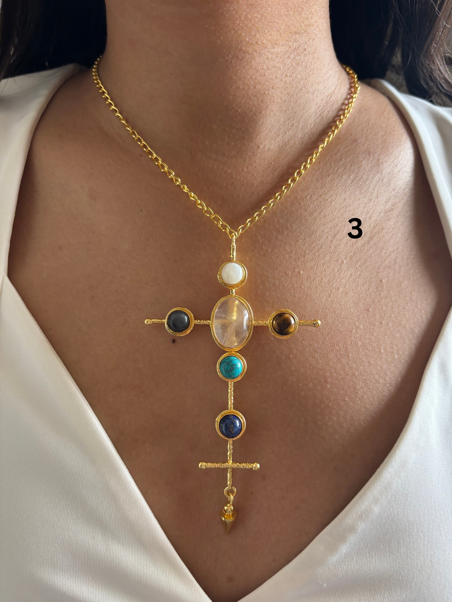 Catherine Natural stone Necklace-Brass