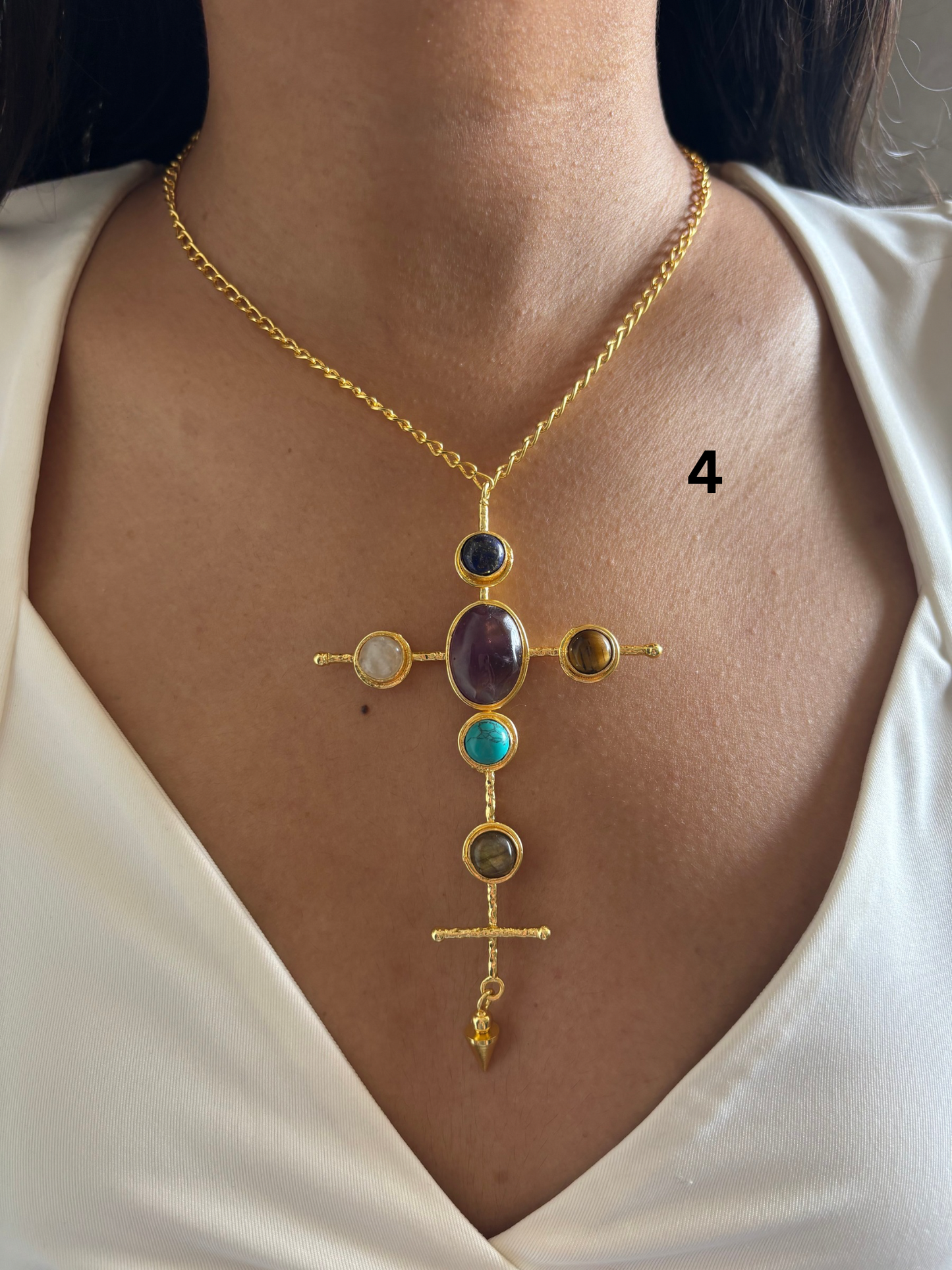 Catherine Natural stone Necklace-Brass