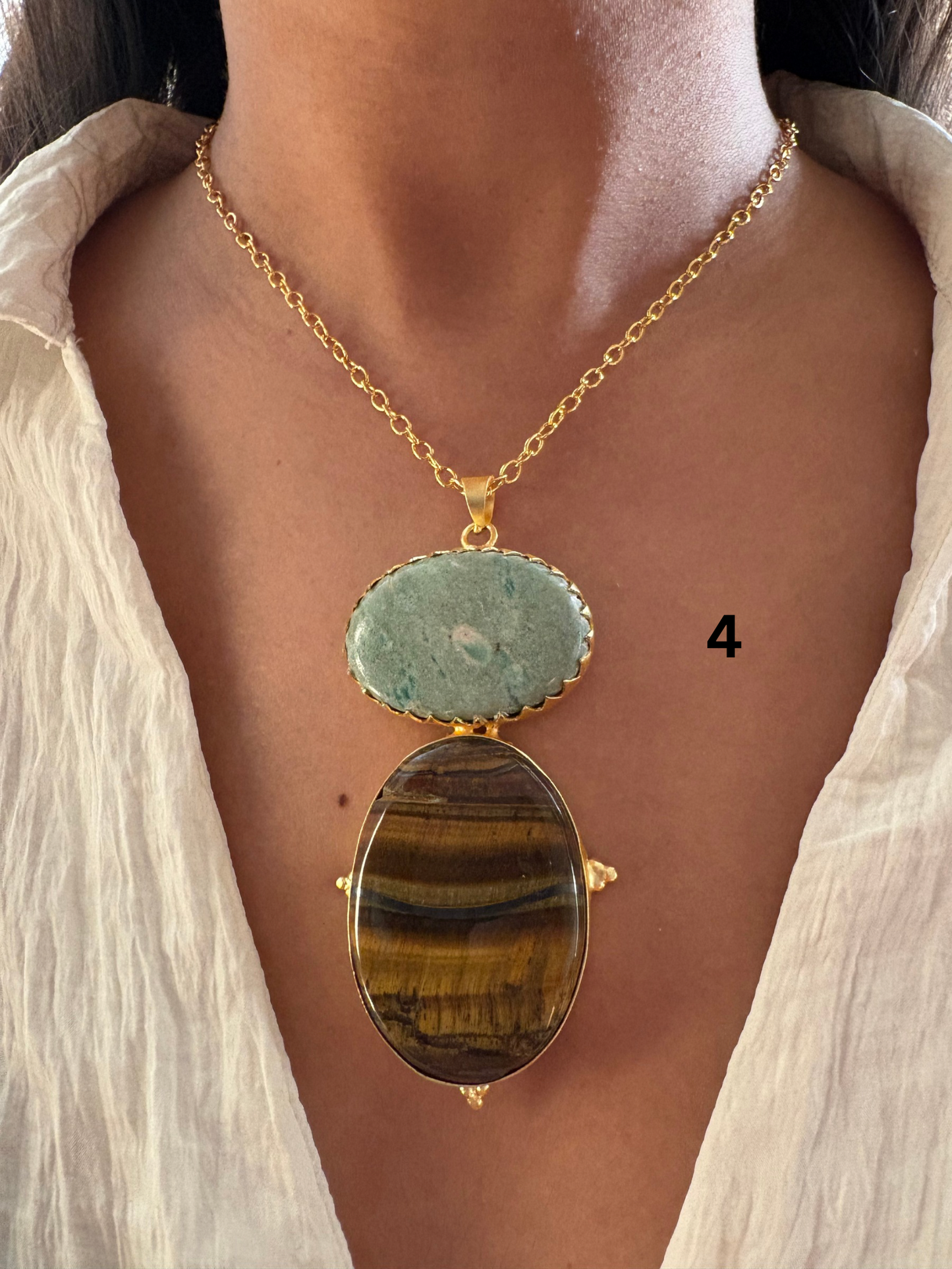 Thea Natural Stone Necklace - Brass