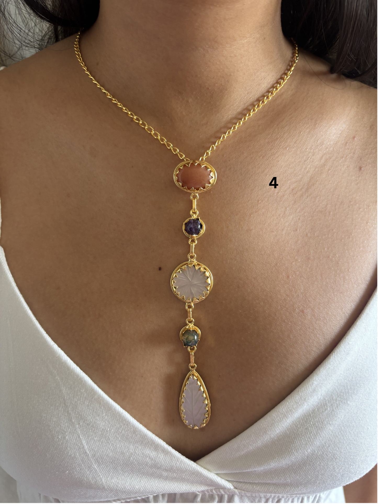 Era Natural Stone Necklace- Brass