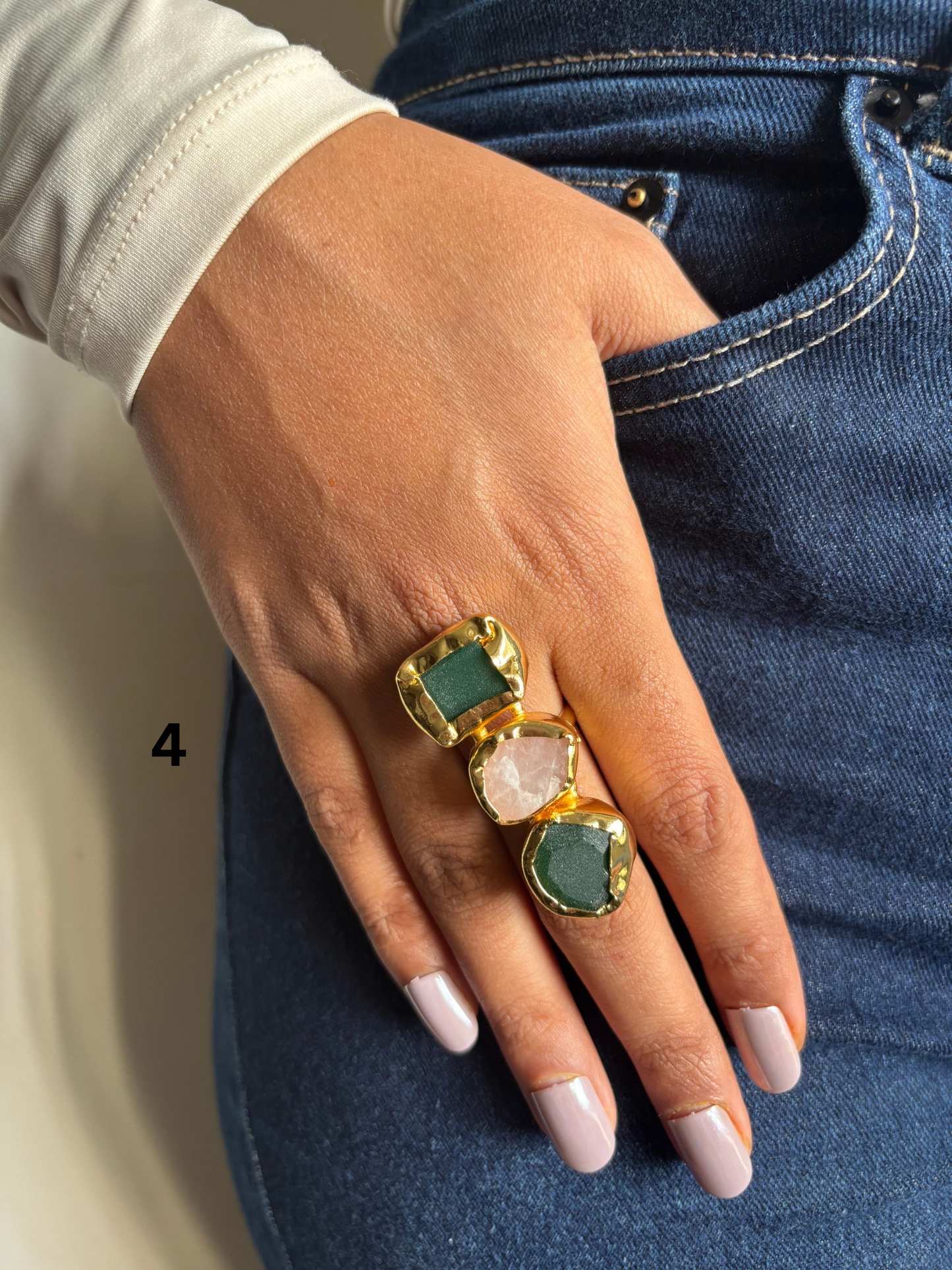 Trinity Natural Stone Adjustable Ring- Brass