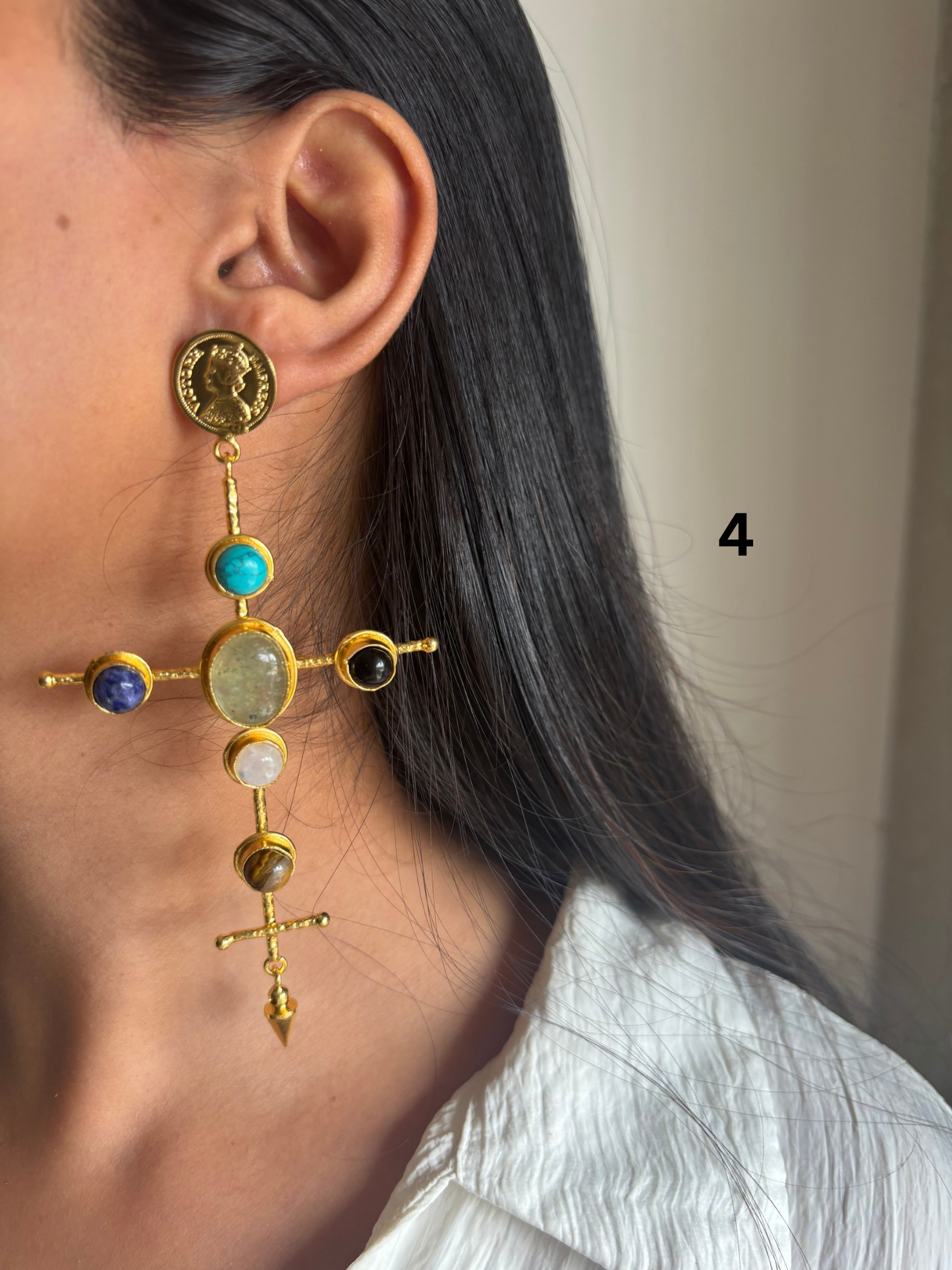 Catherine Natural Stone Earrings- Brass