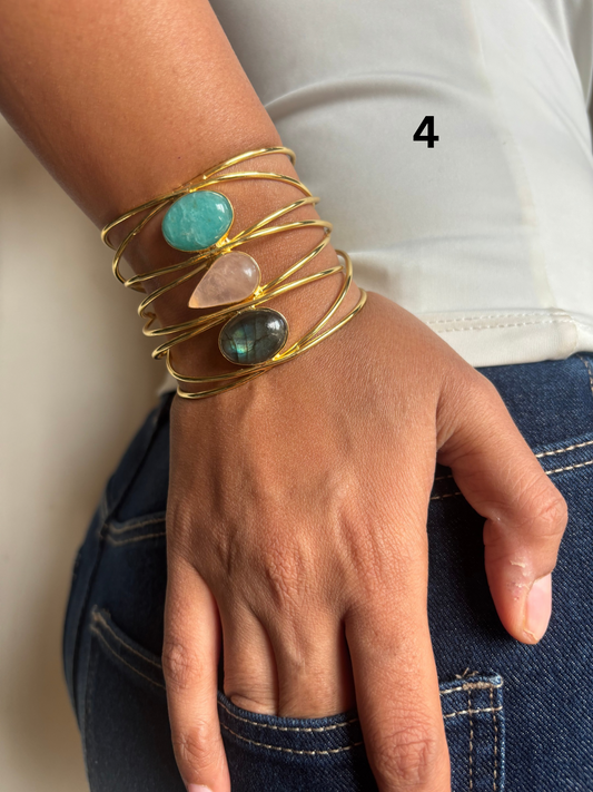 Caroline Natural Stone Adjustable Cuff- Brass