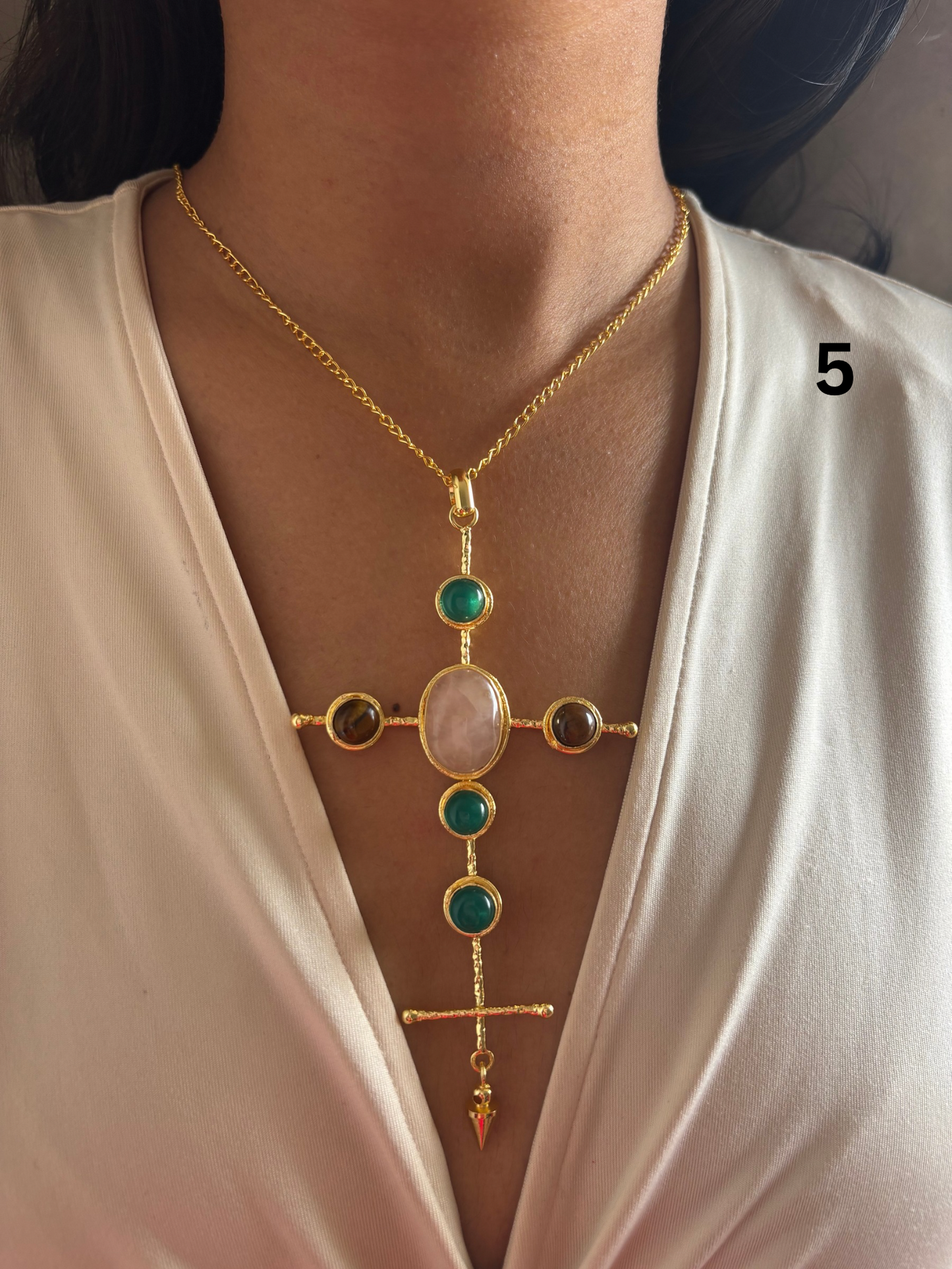 Catherine Natural stone Necklace-Brass