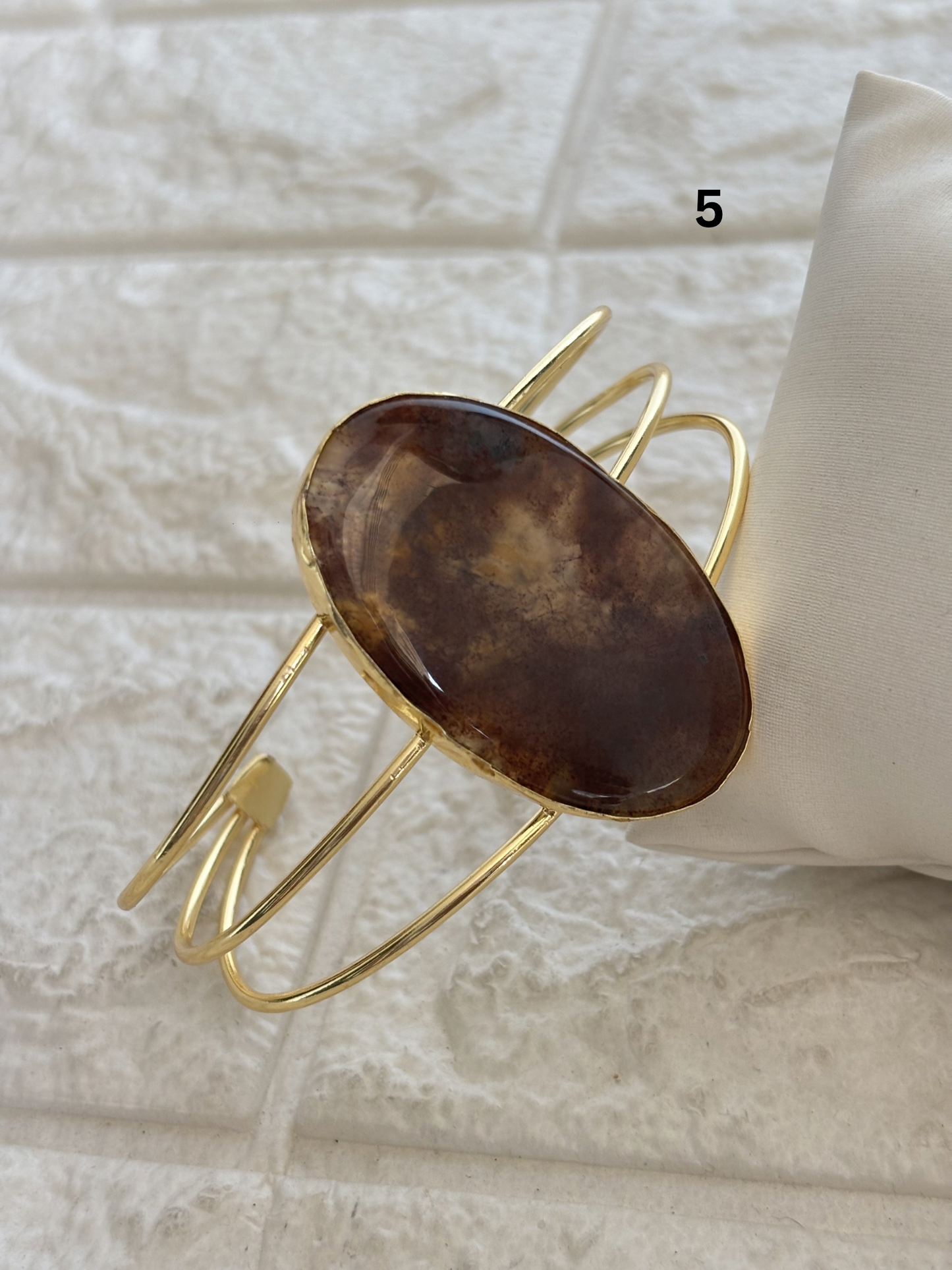 Hazel Natural Stone Adjustable Cuff -Brass