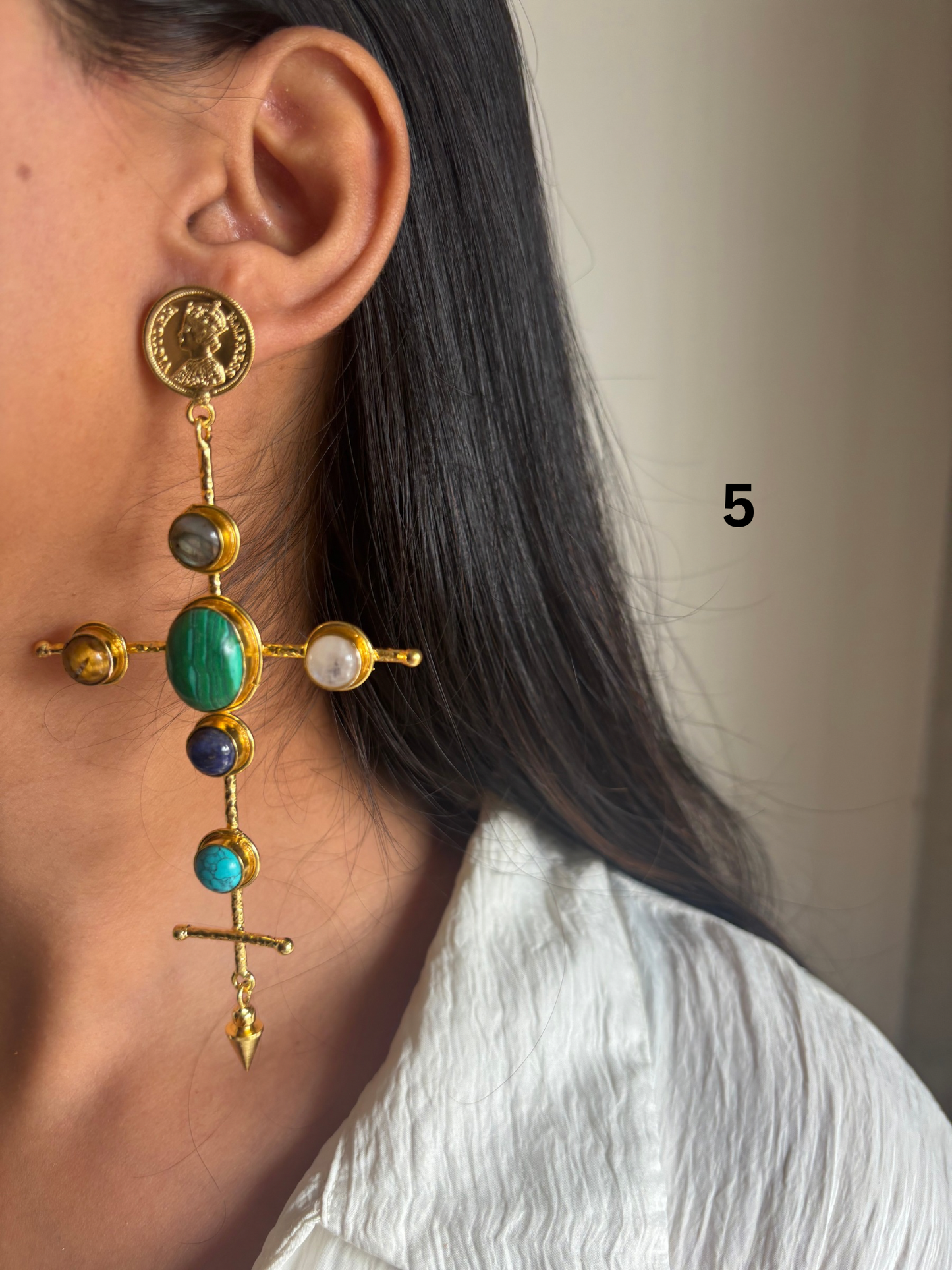 Catherine Natural Stone Earrings- Brass