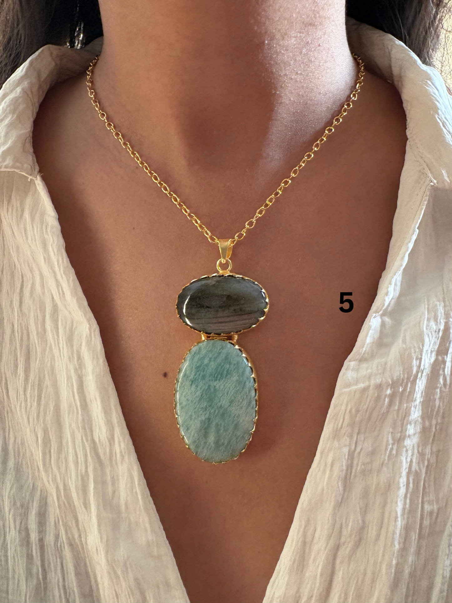 Thea Natural Stone Necklace - Brass