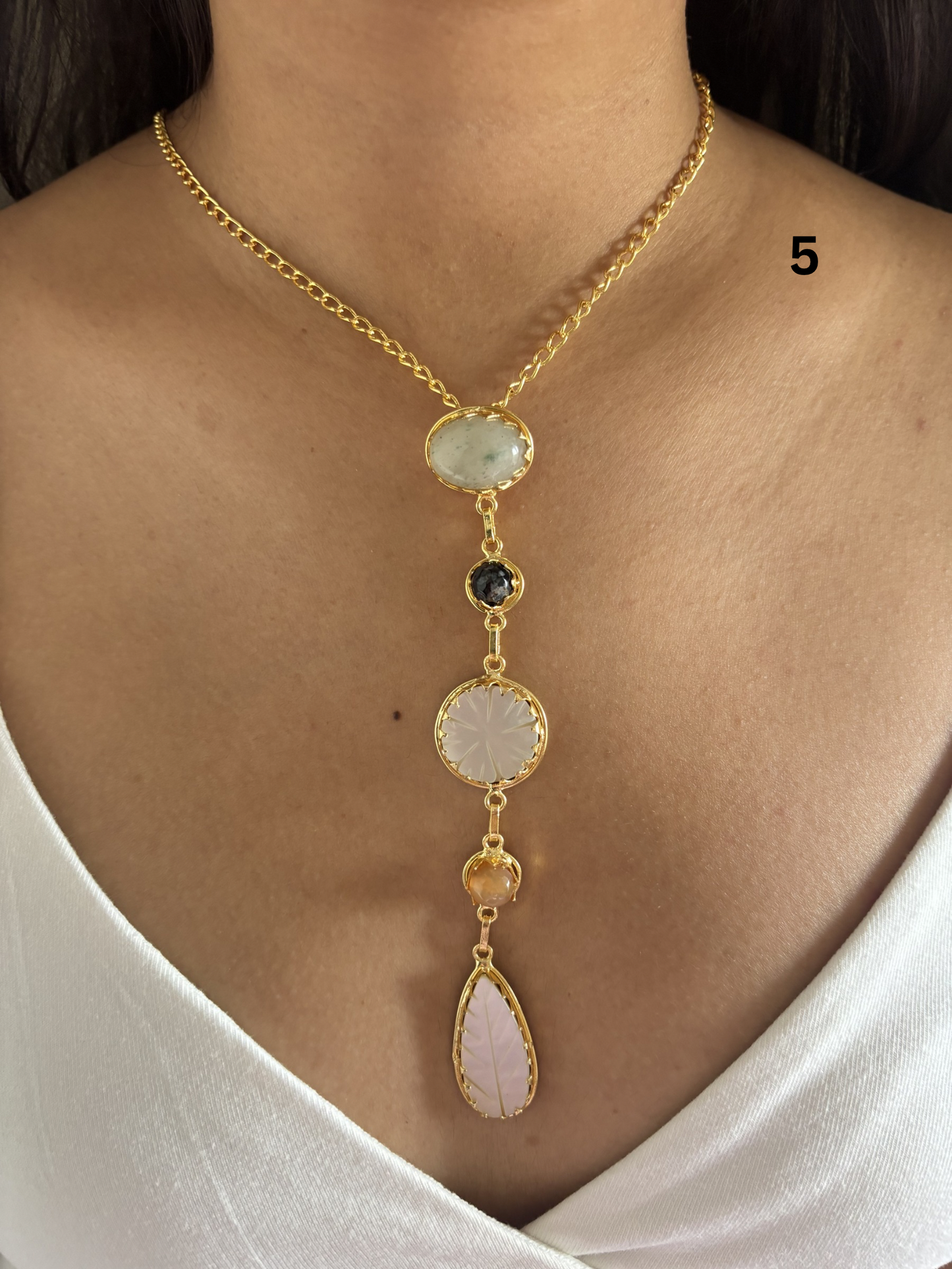 Era Natural Stone Necklace- Brass