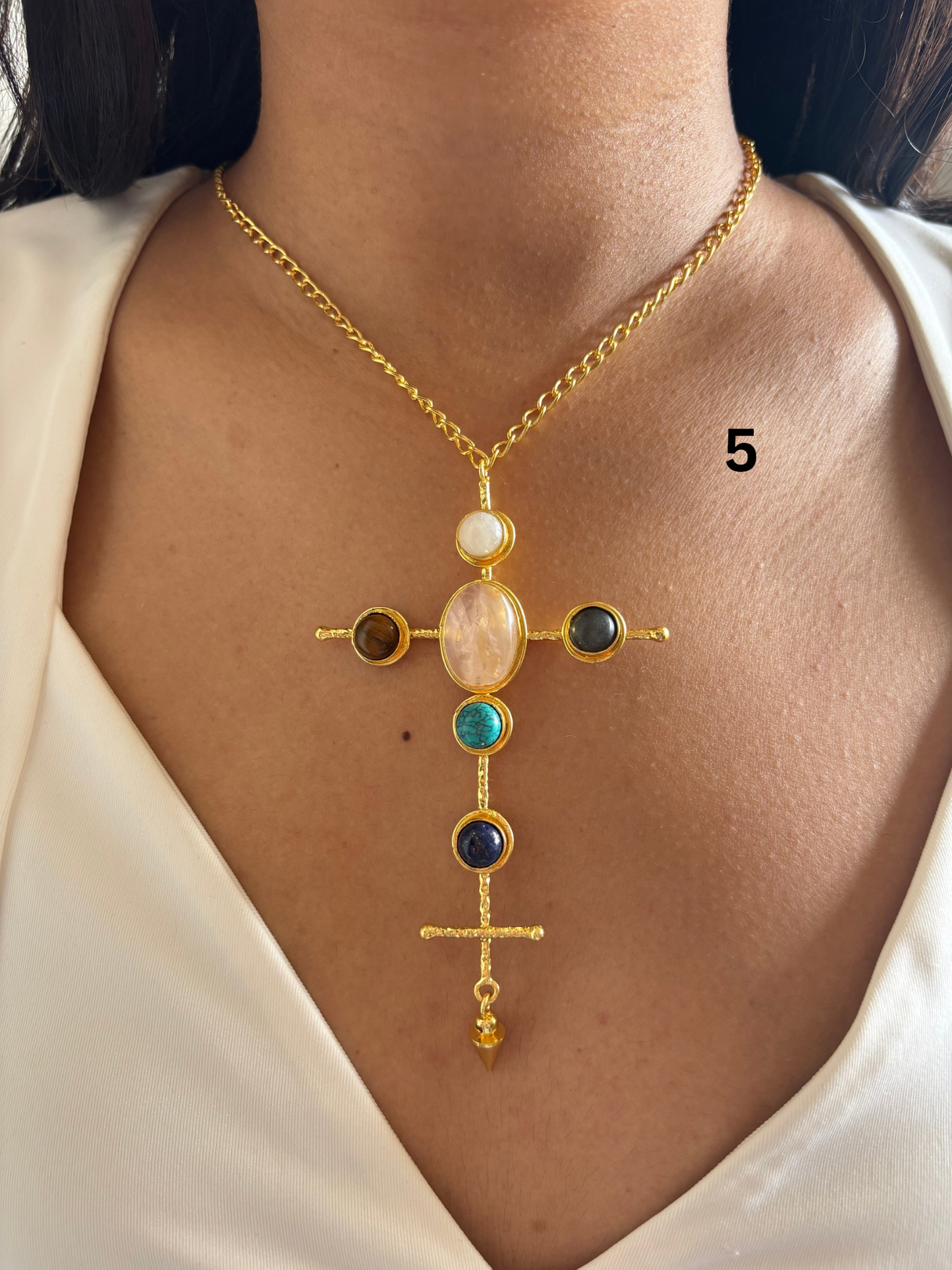 Catherine Natural stone Necklace-Brass