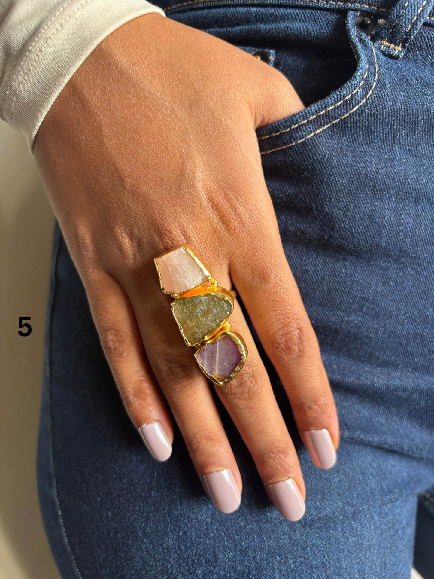 Trinity Natural Stone Adjustable Ring- Brass