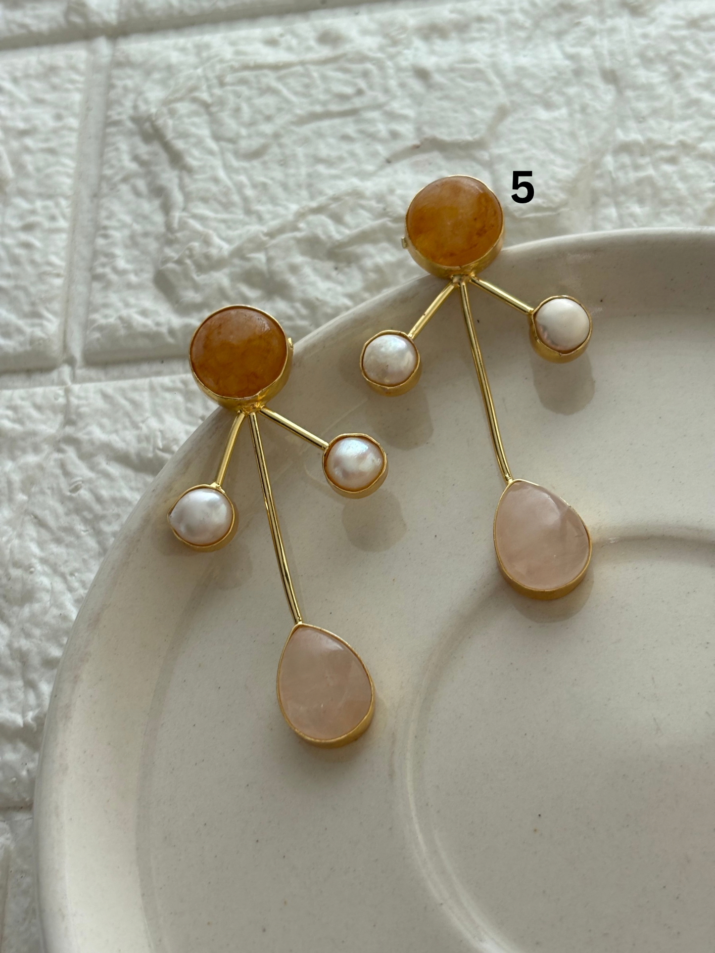 Hailey Natural stone Earring- Brass
