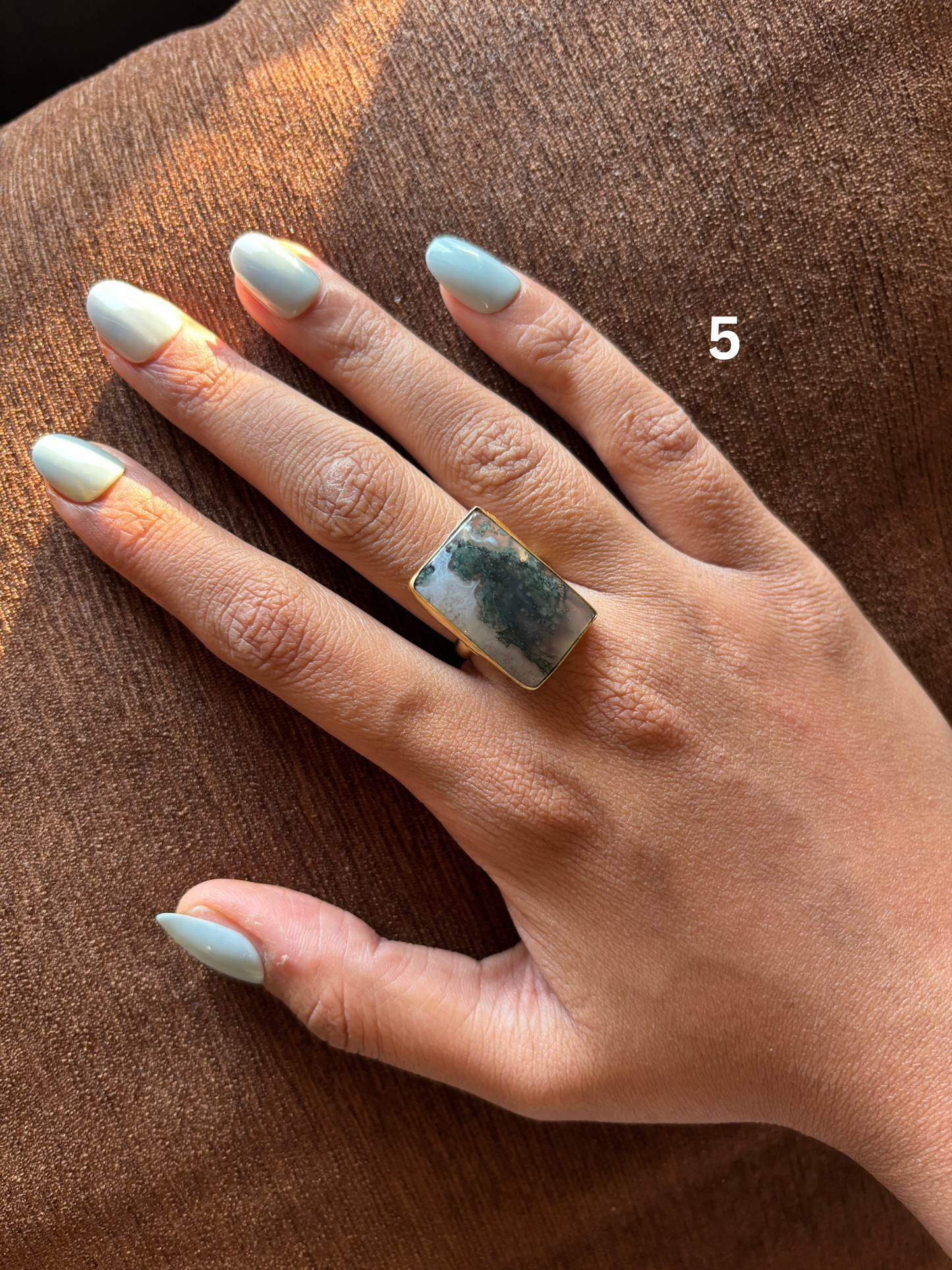 Natural Stone Adjustable Ring - Brass