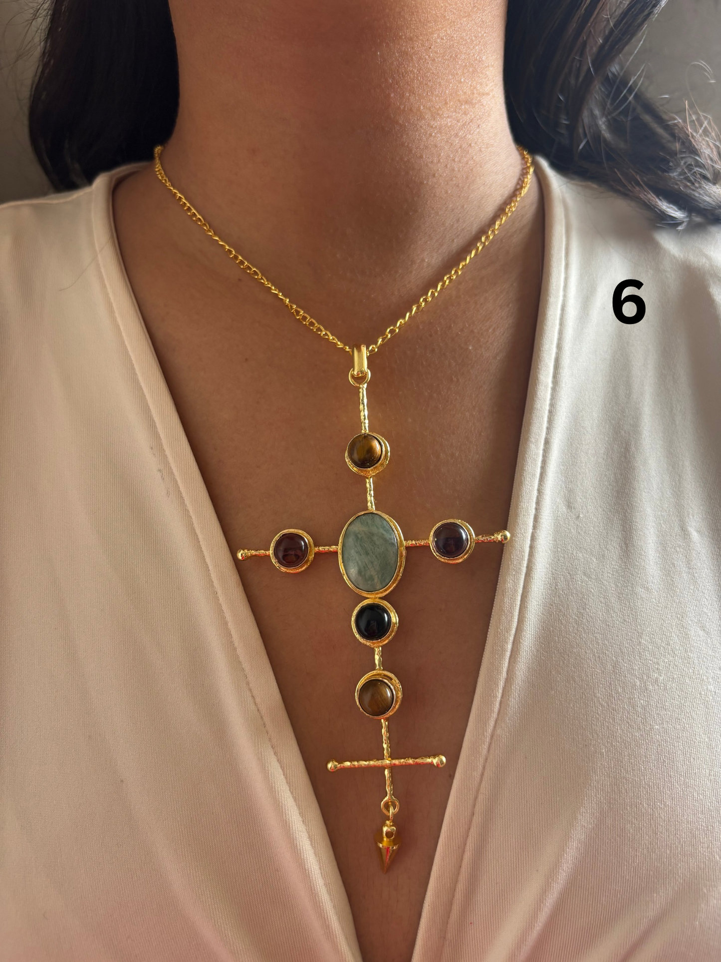Catherine Natural stone Necklace-Brass