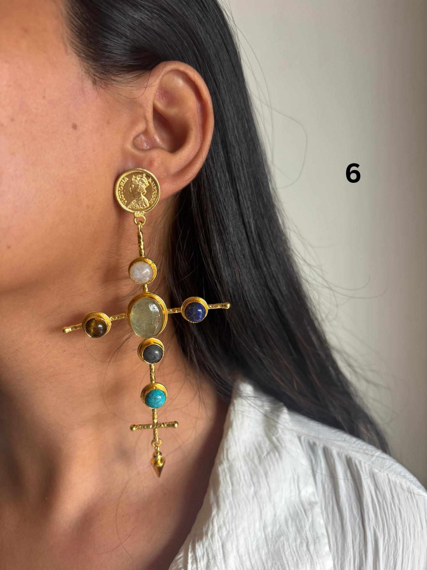Catherine Natural Stone Earrings- Brass