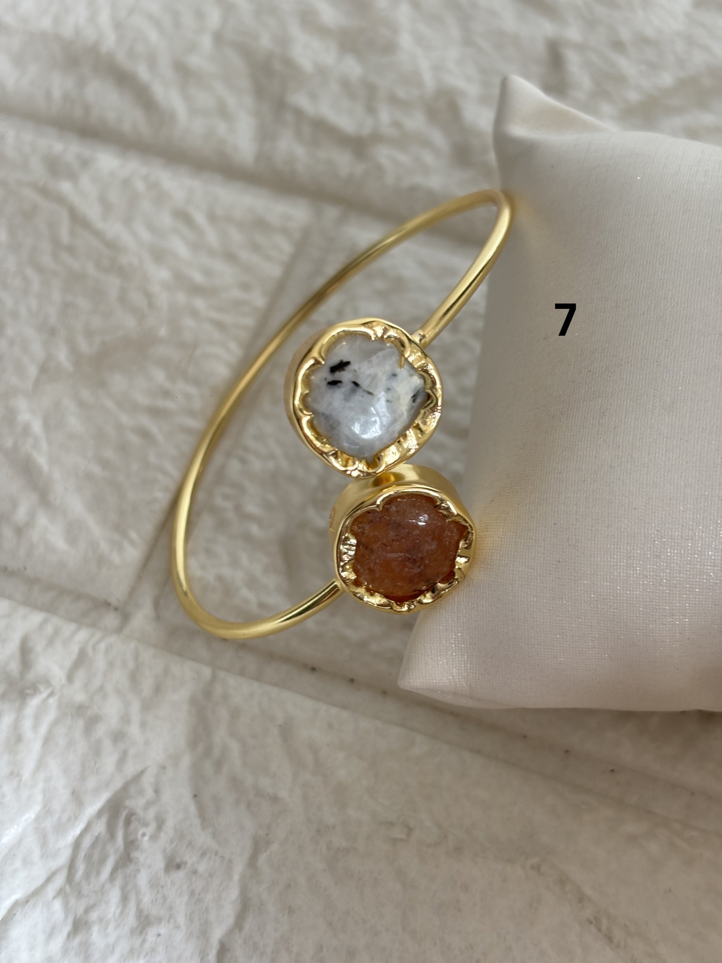 Duo Natural Stone Adjustable Cuff- Brass