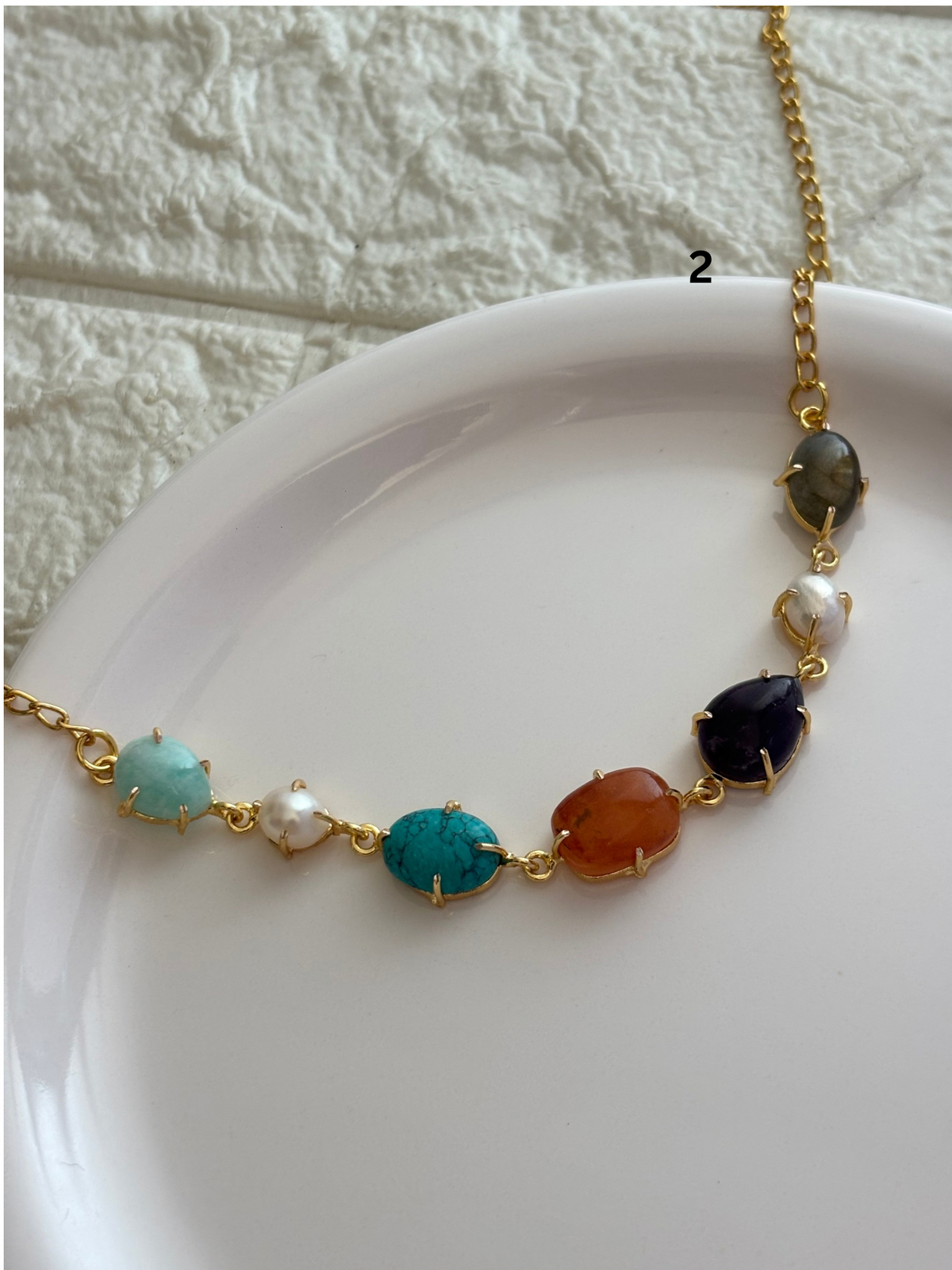 Rosy Natural Stone Choker- Brass
