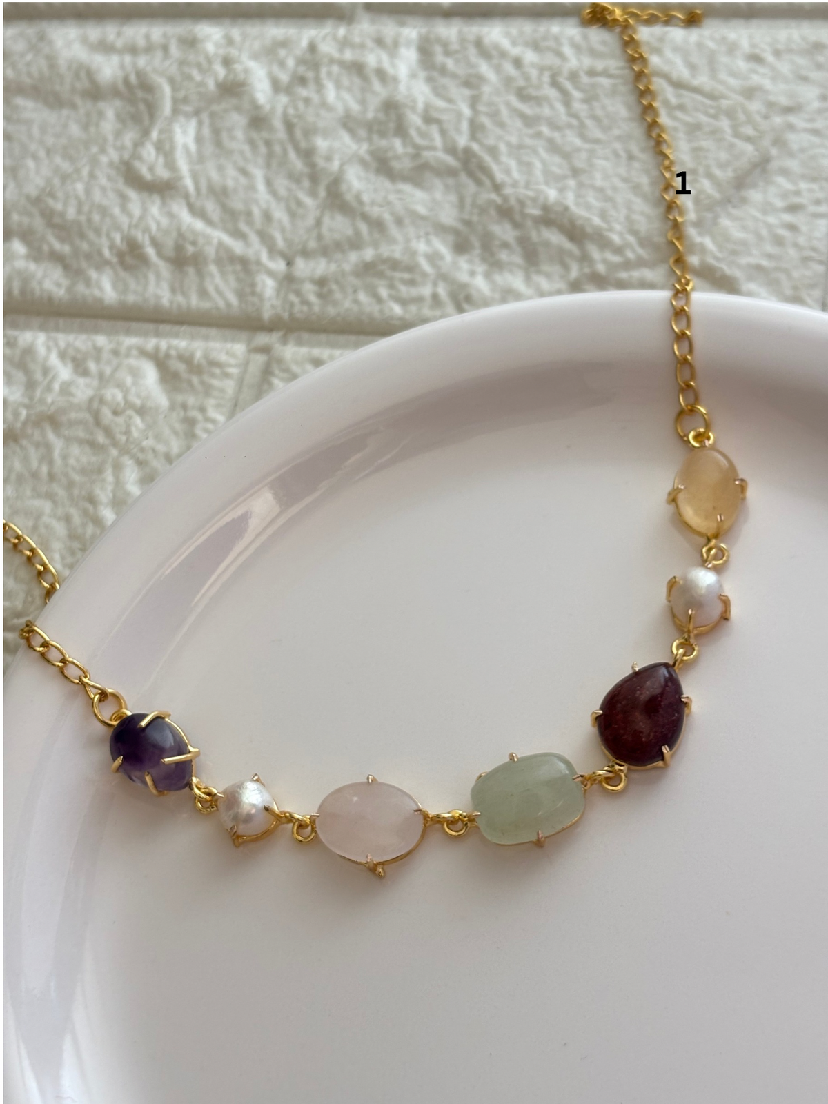 Rosy Natural Stone Choker- Brass