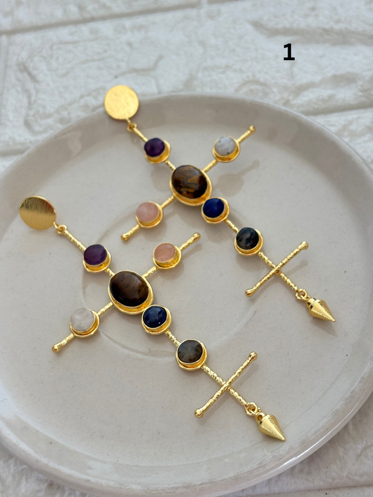 Catherine Natural Stone Earrings- Brass