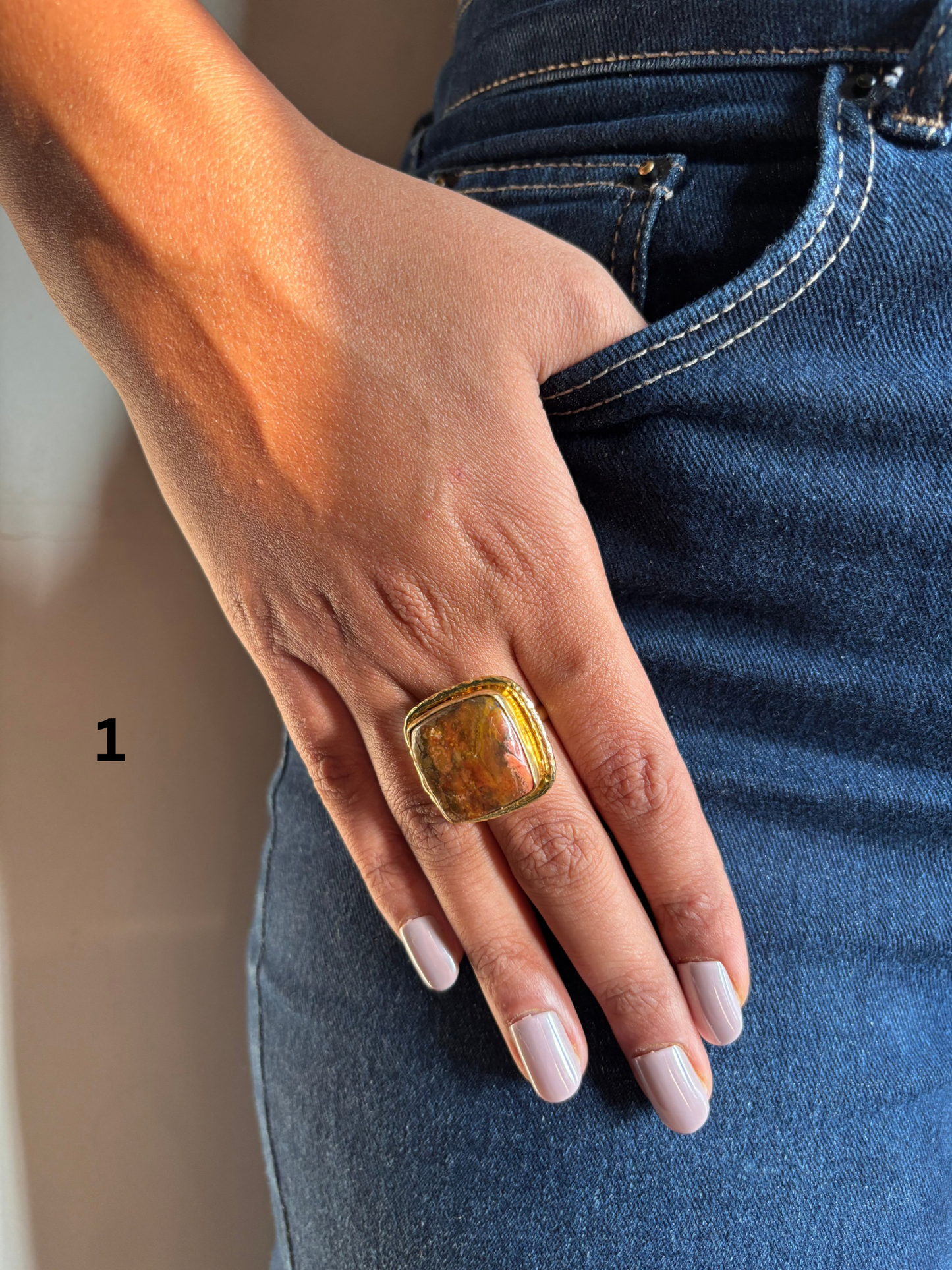 Jasper Adjustable Ring- Brass