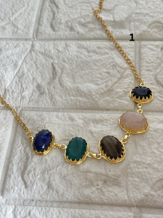 Renne Multi-color Natural stone Choker- Brass