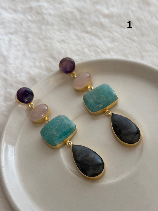 Isabelle Natural stone Danglers- Brass