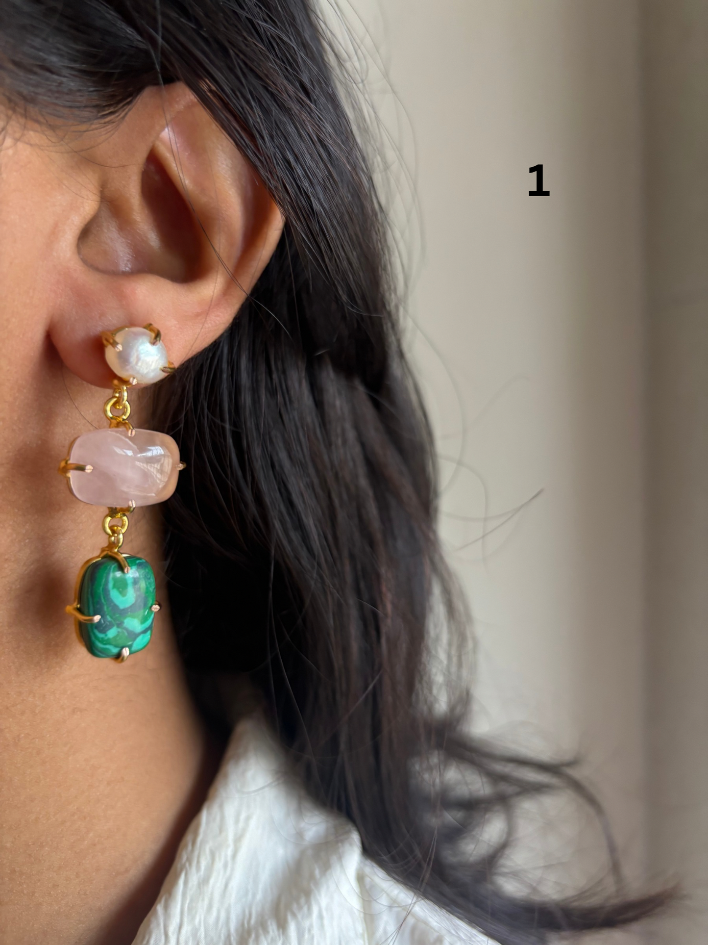 Misty Pearl Natural stone Earrings- Brass