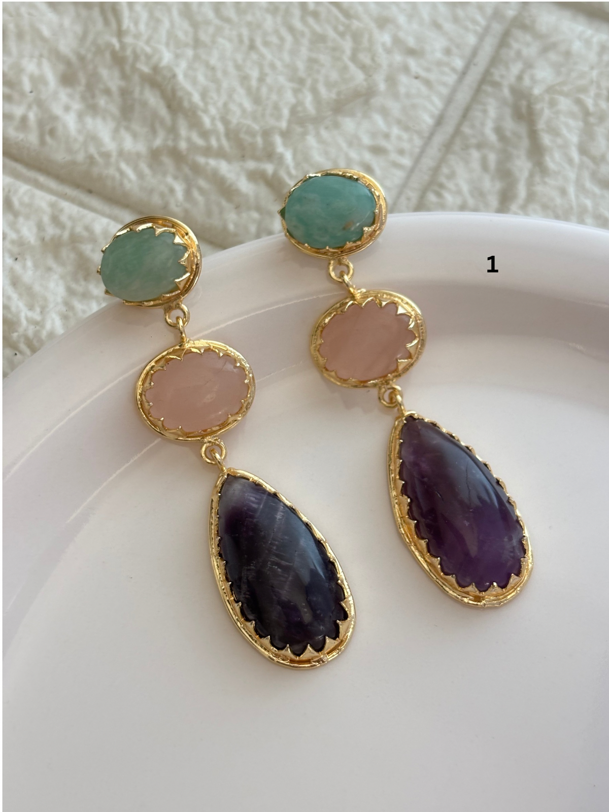 Eugenie Natural Stone Dangler -Brass