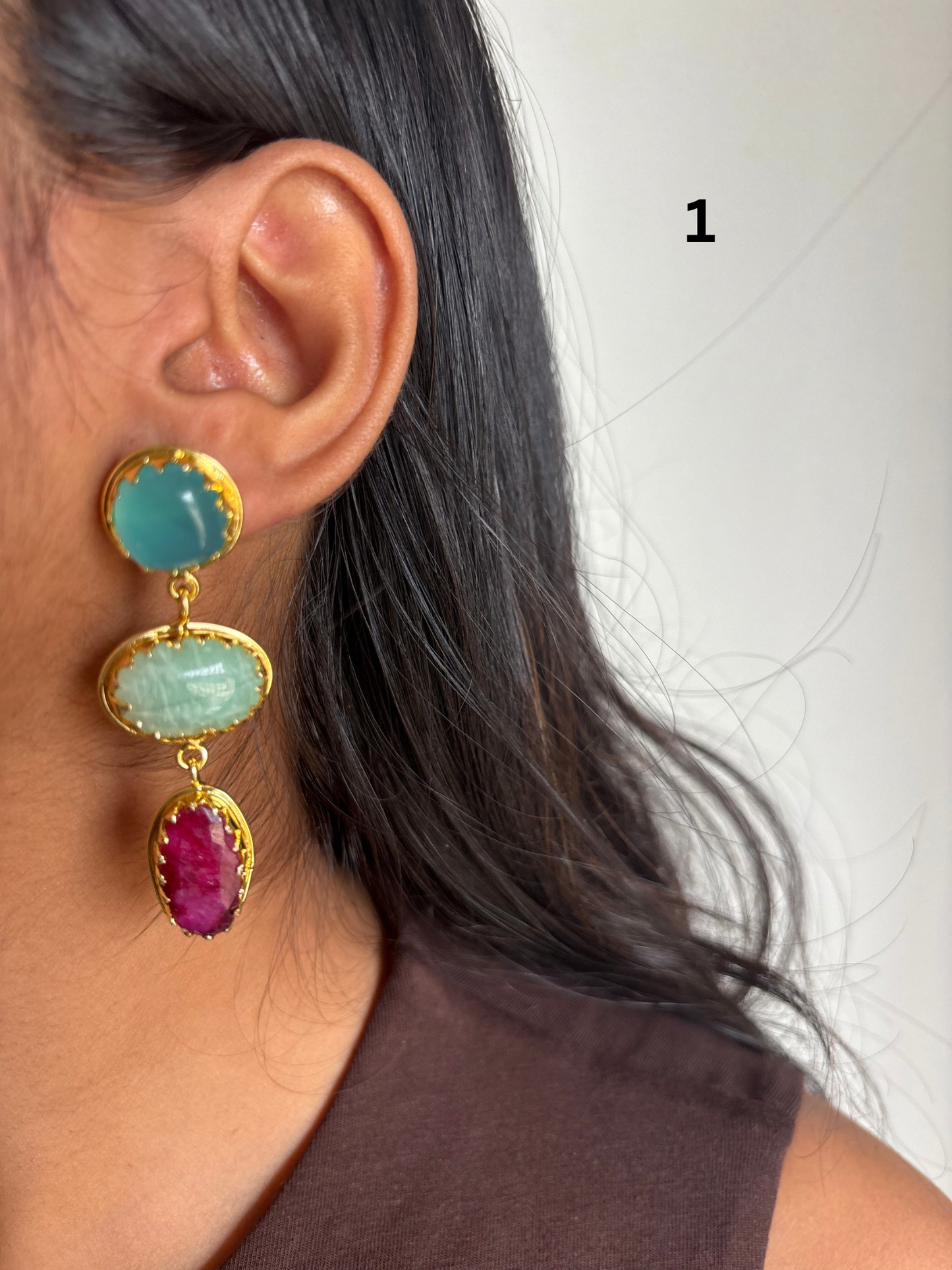 Renne Natural-Stone Danglers Brass