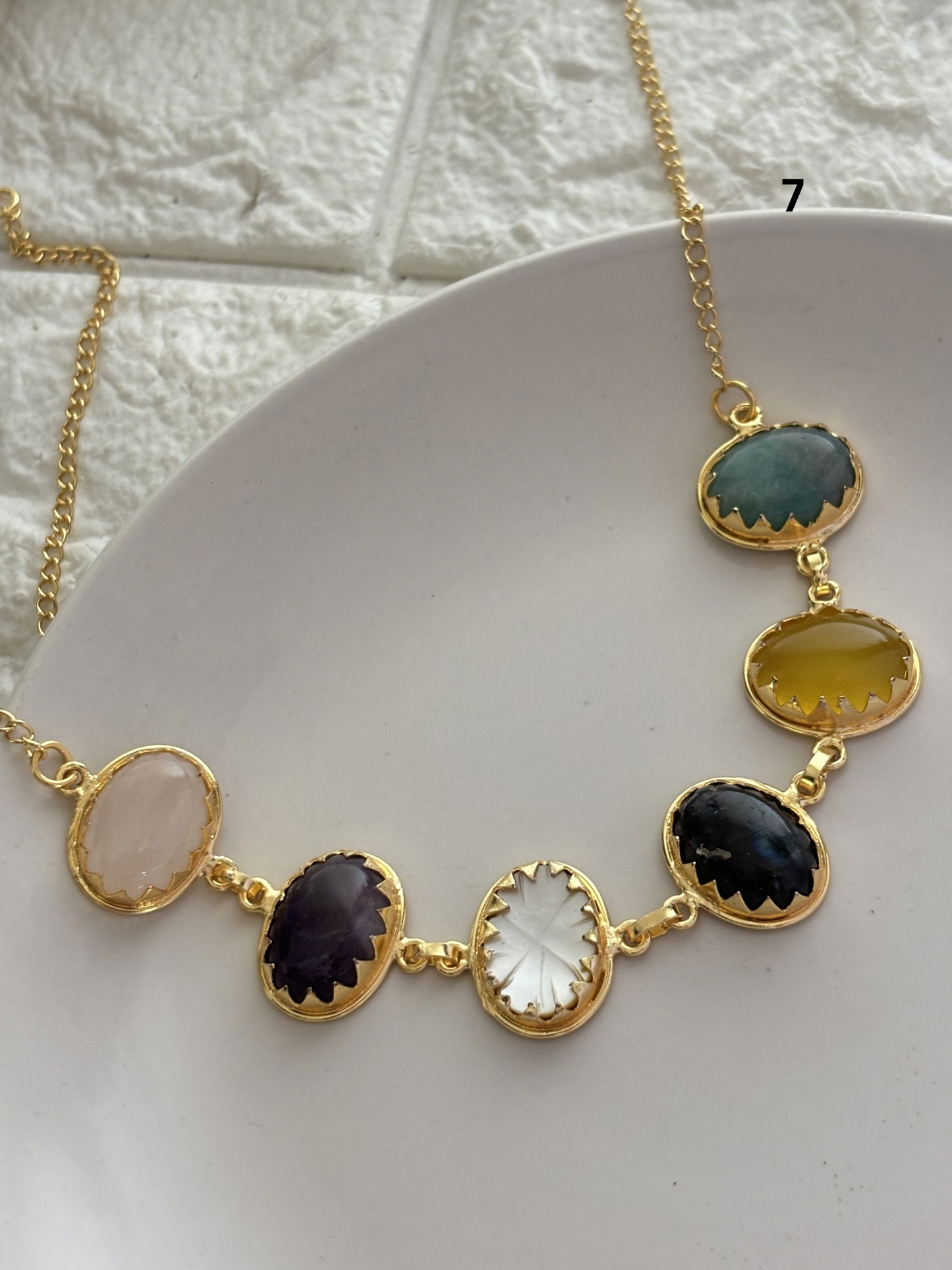 Renne Multi-color Natural stone Choker- Brass