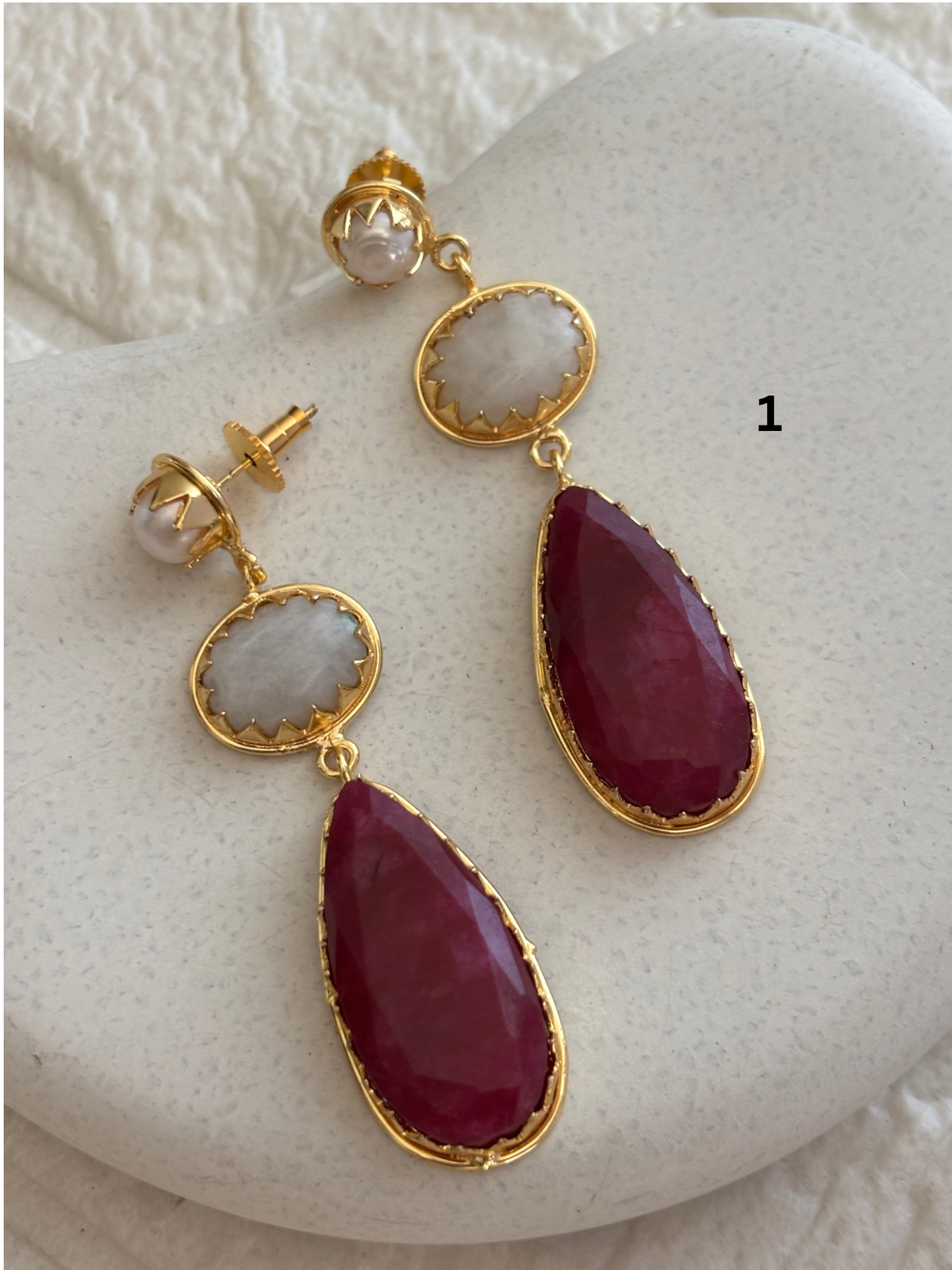 Alice Natural Stone Danglers- Brass